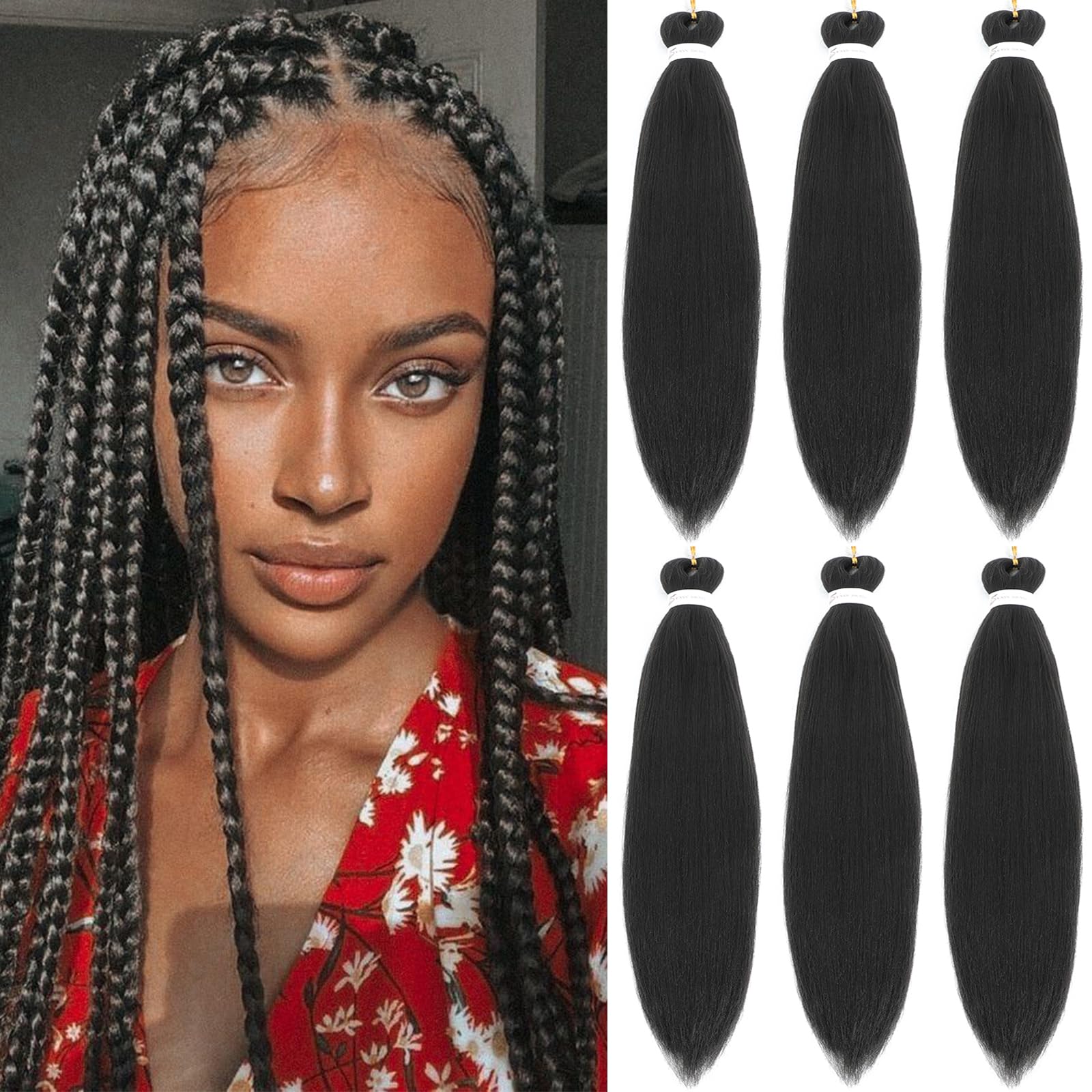 Jolof Store 26 Inch Pre-Stretched Braiding Hair | 6 Packs Yaki Texture