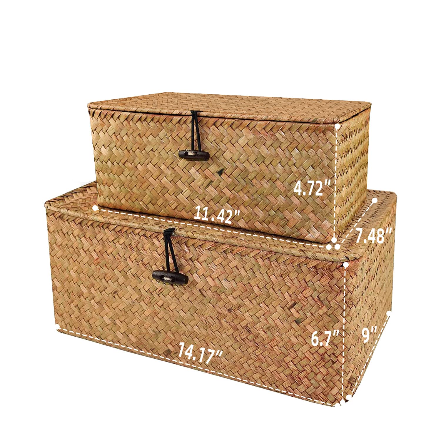 Jolof Store Woven Seagrass Storage Baskets with Lids – 2-Piece Set (L+XXL)