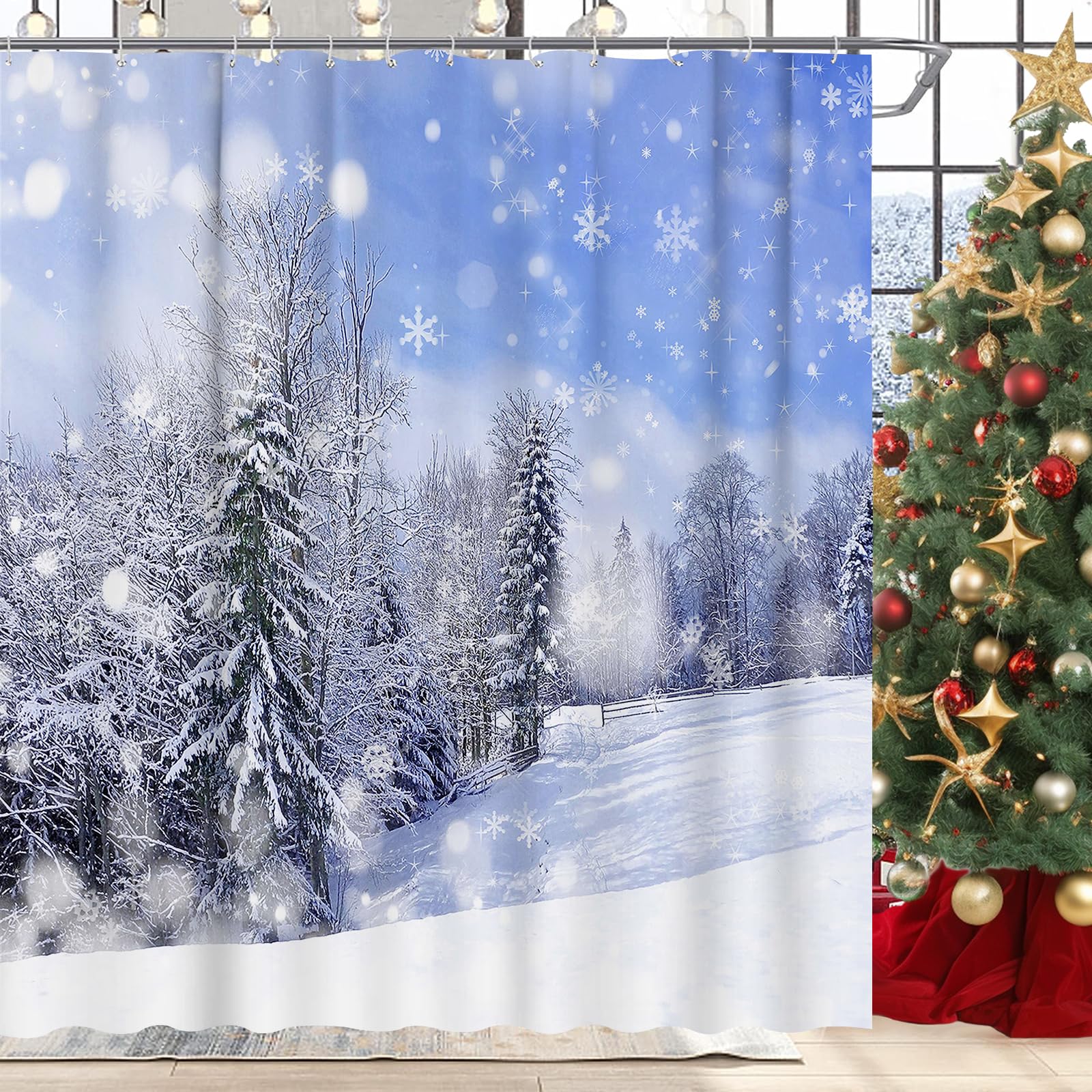 Winter Forest Shower Curtain – Waterproof Polyester Set