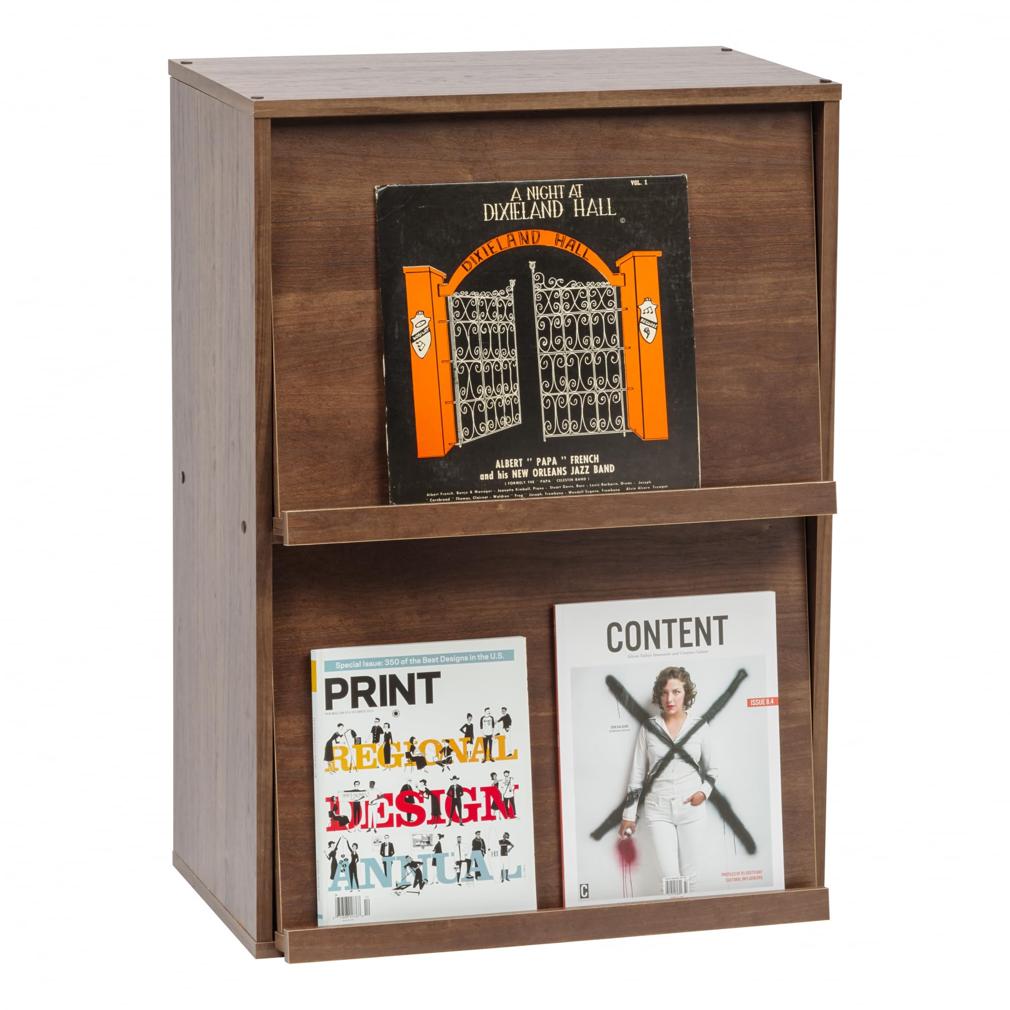 Iris Ohyama Wood Bookcase – 2 Flip Door Magazine Storage Shelf, Brown