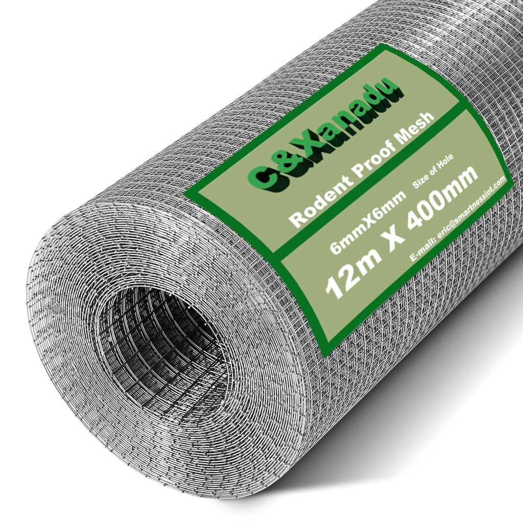 C&Xanadu Rodent Mesh – 400mm x 12m Galvanised Steel Rat Proof Wire Roll
