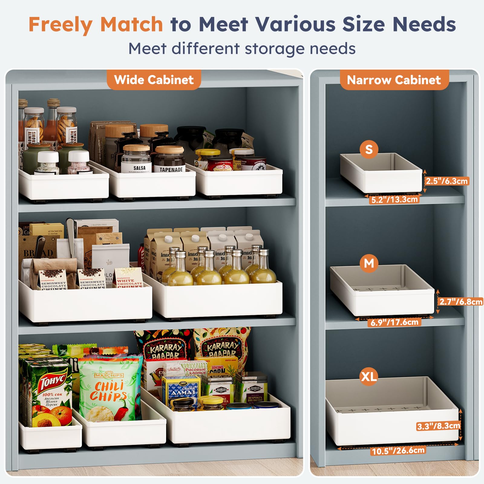 SOLEDI 3 Pack Pull Out Cabinet Organizer – Cream White Sliding Drawers
