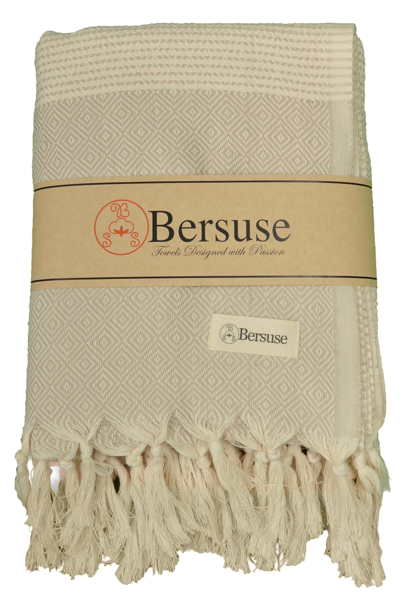Bersuse Hierapolis XXL Turkish Towel – 100% Cotton Throw Blanket, Beige