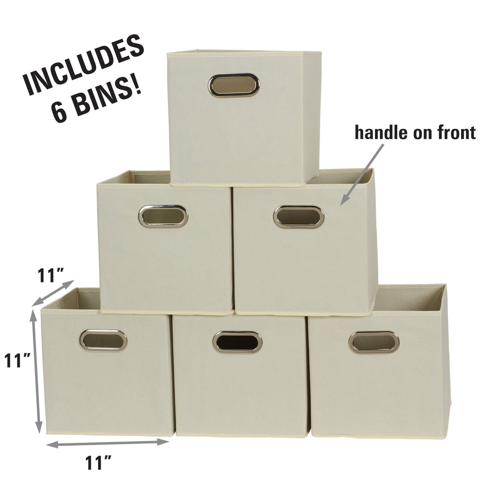 Household Essentials 82-1 Foldable Fabric Storage Bins | Set of 6 Cubby Cubes with Handles | Natural, 6 lbs