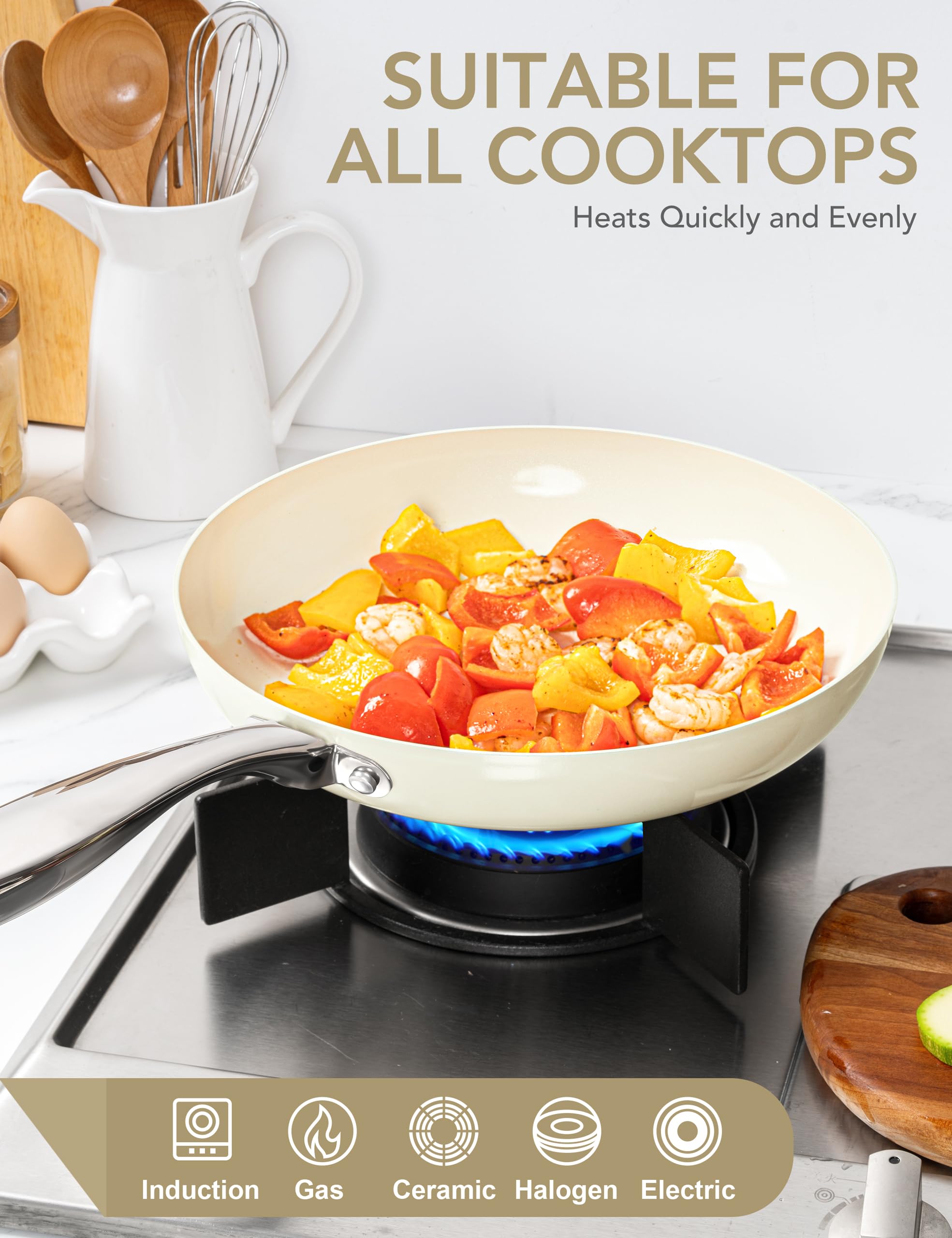 Michelangelo 30cm Ceramic Non-Stick Frying Pan | Induction & Oven Safe
