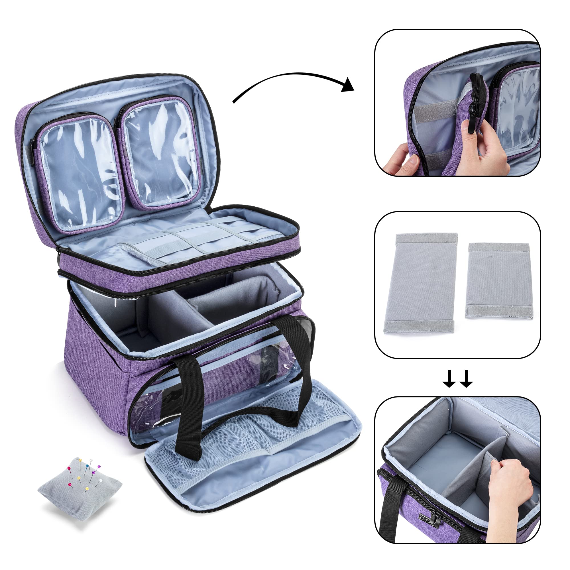 BAFASO Double Layer Sewing Accessories Organiser – Large Nylon Bag, Purple