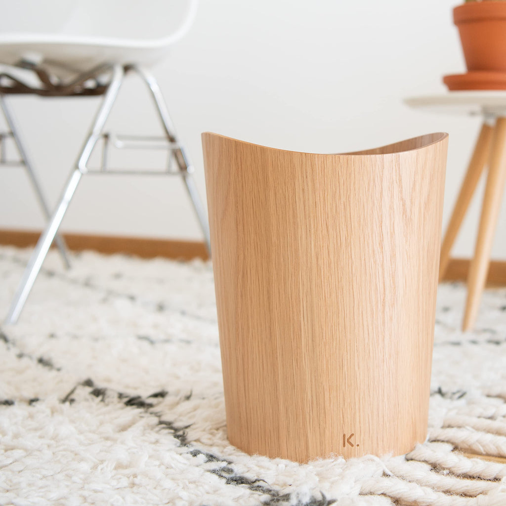 Kazai Oak Wood Waste Paper Bin – 9L Sustainable Office Trash Basket