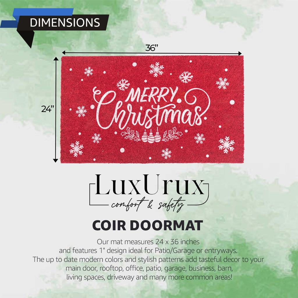 LuxUrux Merry Christmas Coir Door Mat – Non-Slip Outdoor Entryway Rug