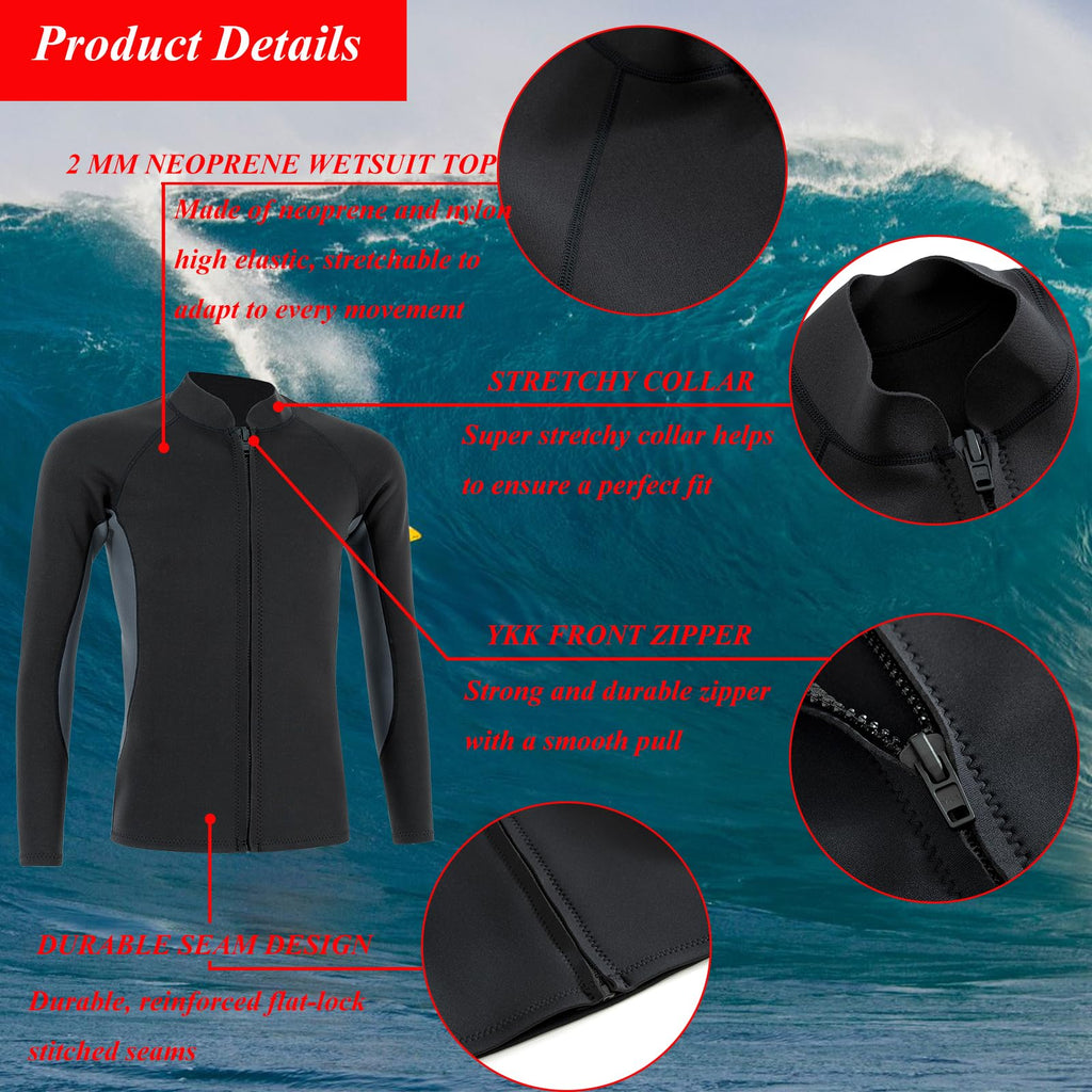 YDQUANI 2mm Neoprene Wetsuit Top | Thermal Long Sleeve Diving Jacket