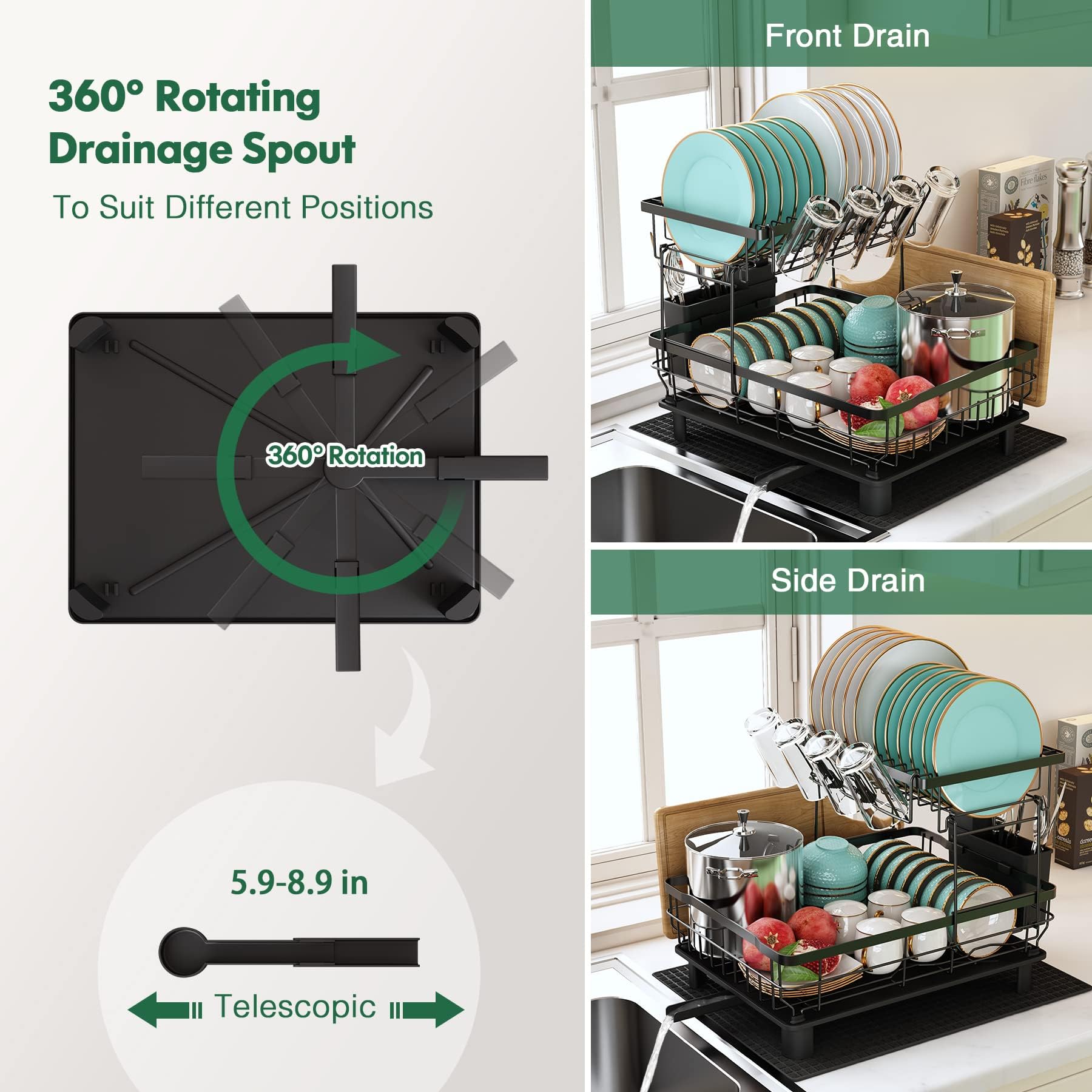 MAJALiS 2-Tier Dish Drying Rack | Rustproof Stainless Steel with Drainboard
