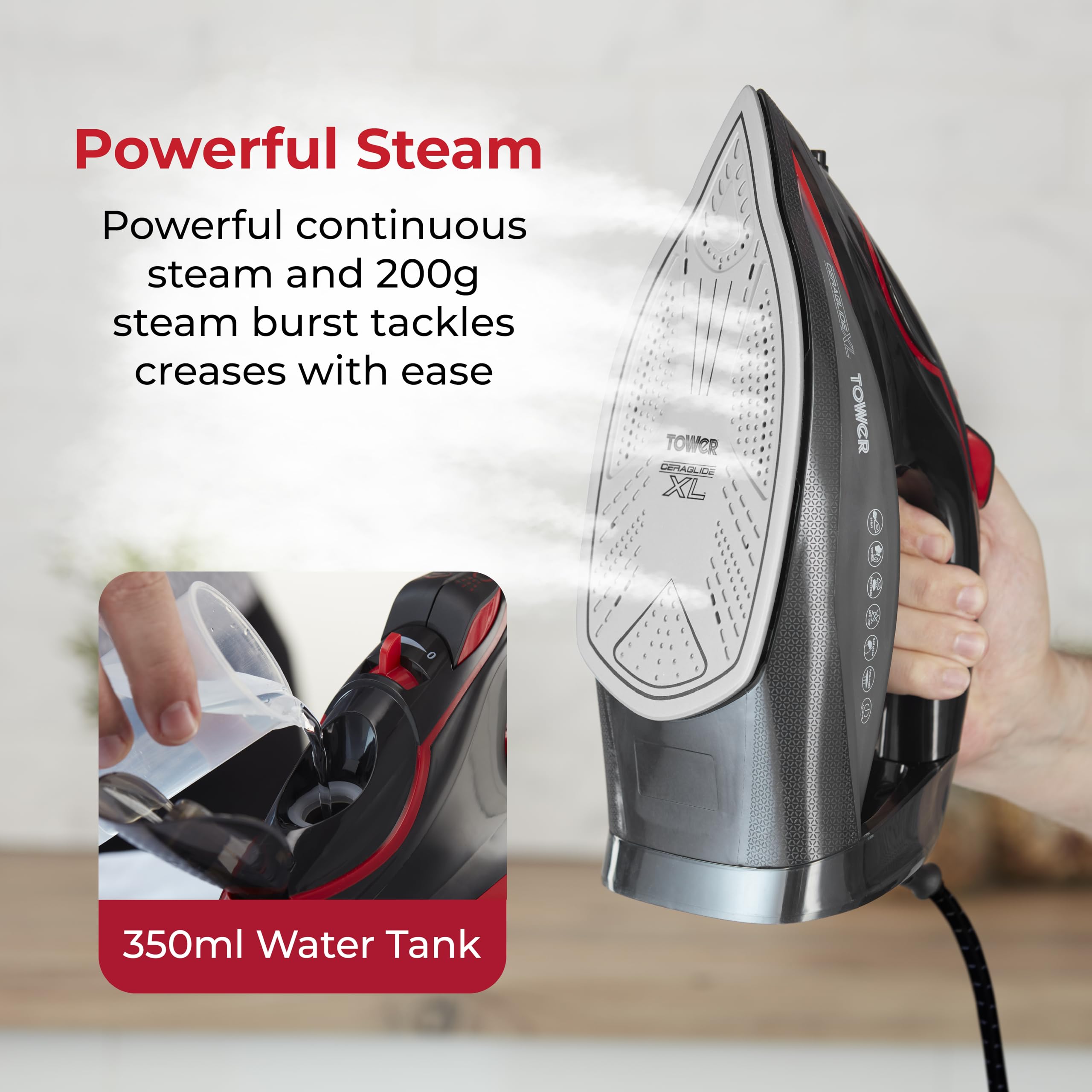 Tower T22032RED Steam Iron | 3100W Ceraglide XL Ceramic Soleplate
