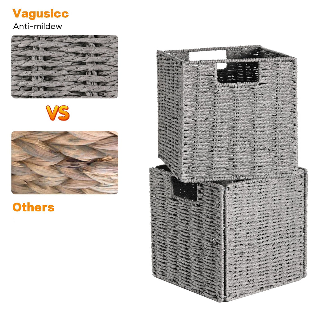 Vagusicc Storage Basket, Set of 2 Hand-Woven Paper Rope Wicker Baskets for Storage, Foldable Cube Storage Bins Organizer - image 3