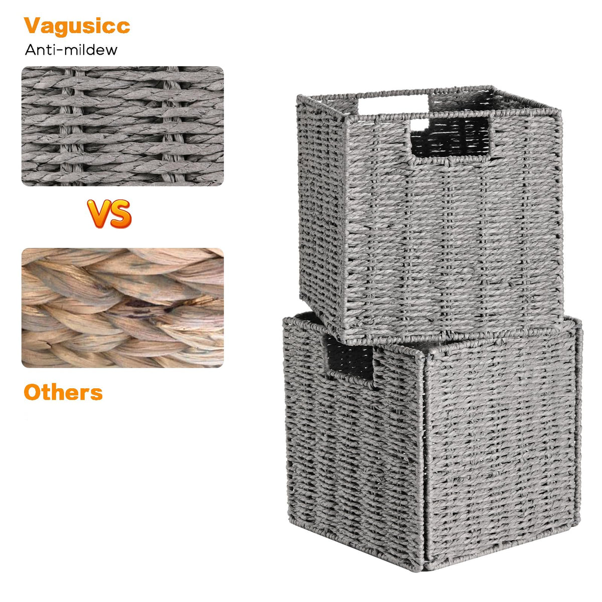 Vagusicc Storage Basket, Set of 2 Hand-Woven Paper Rope Wicker Baskets for Storage, Foldable Cube Storage Bins Organizer - image 3