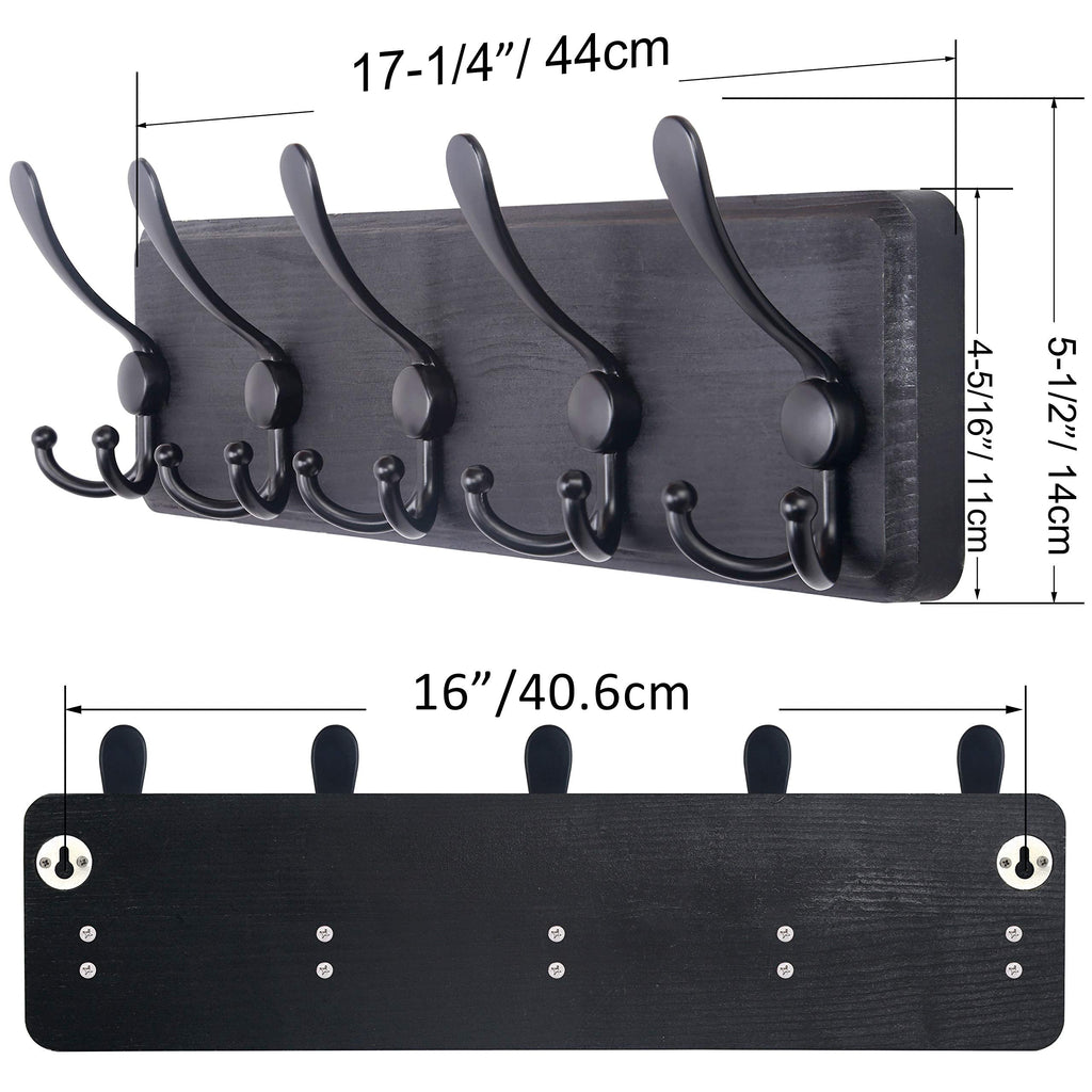 SKOLOO Coat Rack Wall Mounted - Wooden, Heavy Duty, Rustic Coat Hooks for Wall, 16'' Hole to Hole