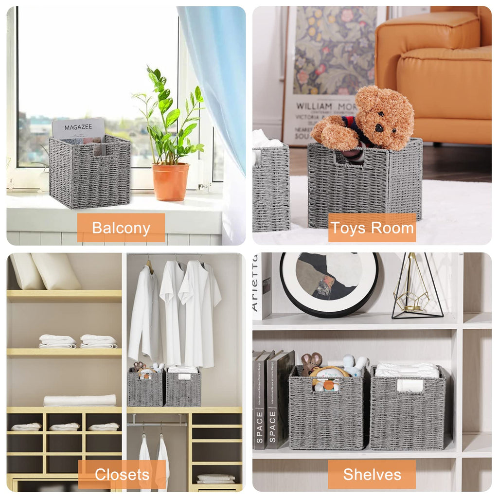 Vagusicc Storage Basket, Set of 2 Hand-Woven Paper Rope Wicker Baskets for Storage, Foldable Cube Storage Bins Organizer - image 4