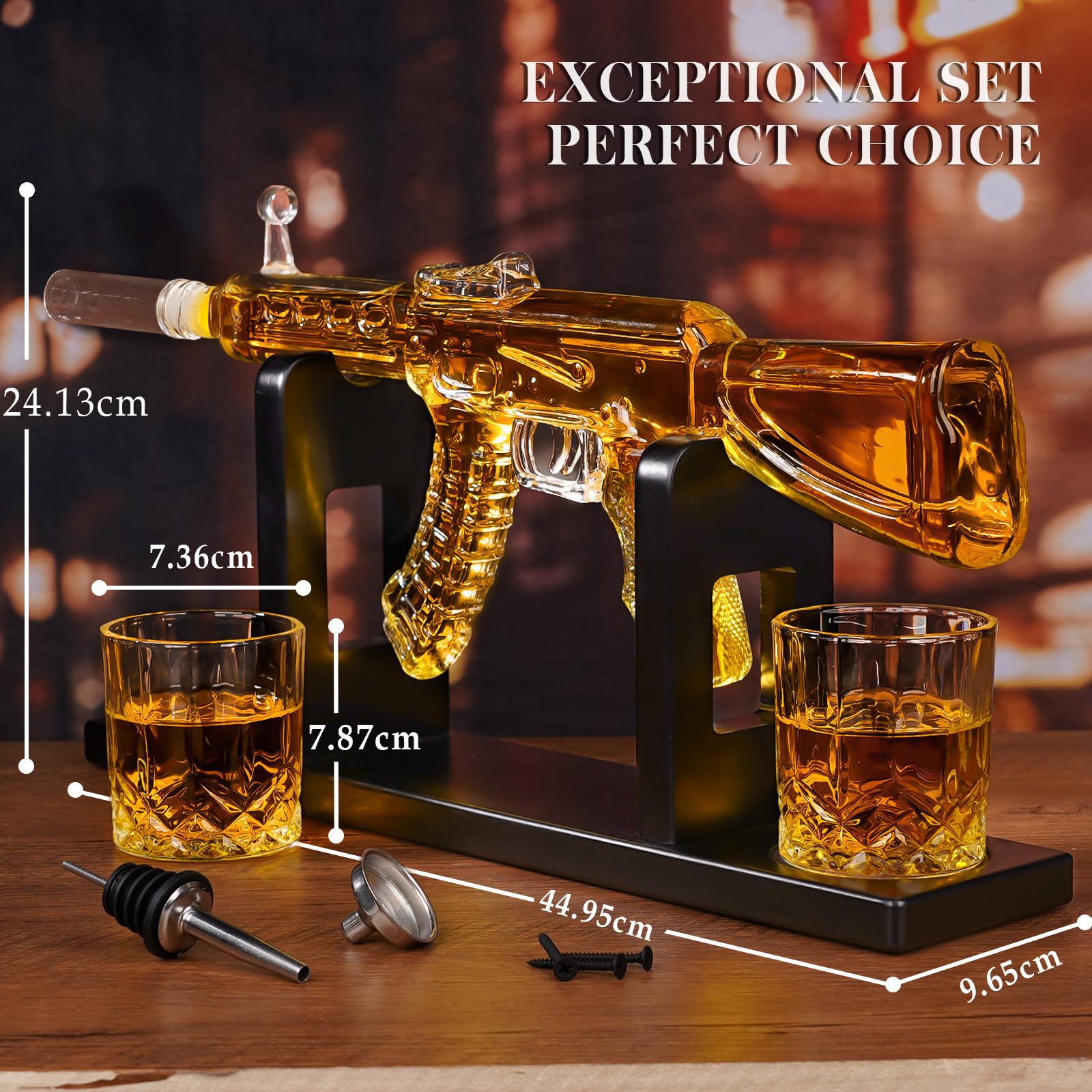 Oaksea AK47 Whiskey Decanter Set with 2 Glasses – Military Gift for Men