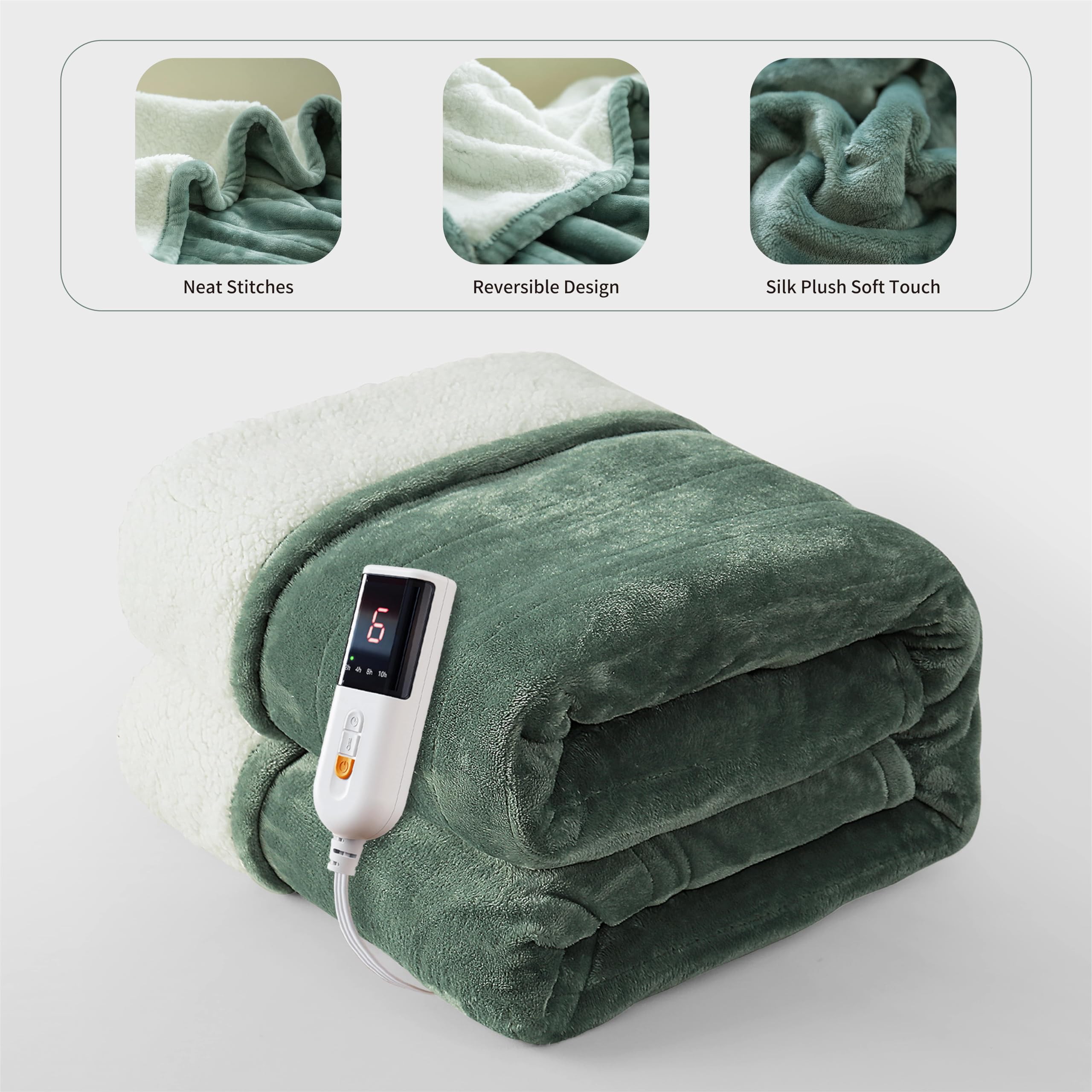 GOTCOZY Heated Blanket Electric Throw – Silky Plush 130x160cm (Green)