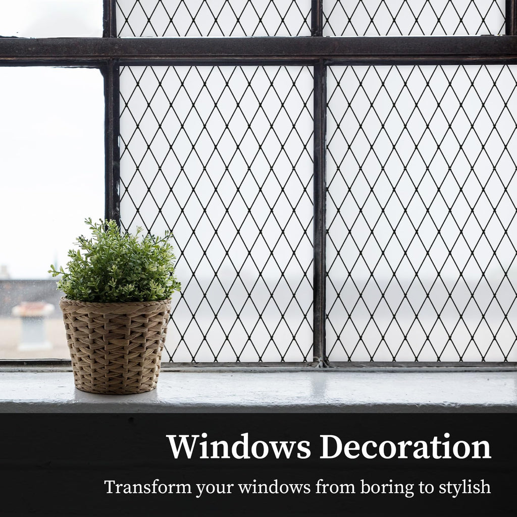 FEOMOS Black Lattice Privacy Window Film - Static Cling Anti-UV 90x300cm