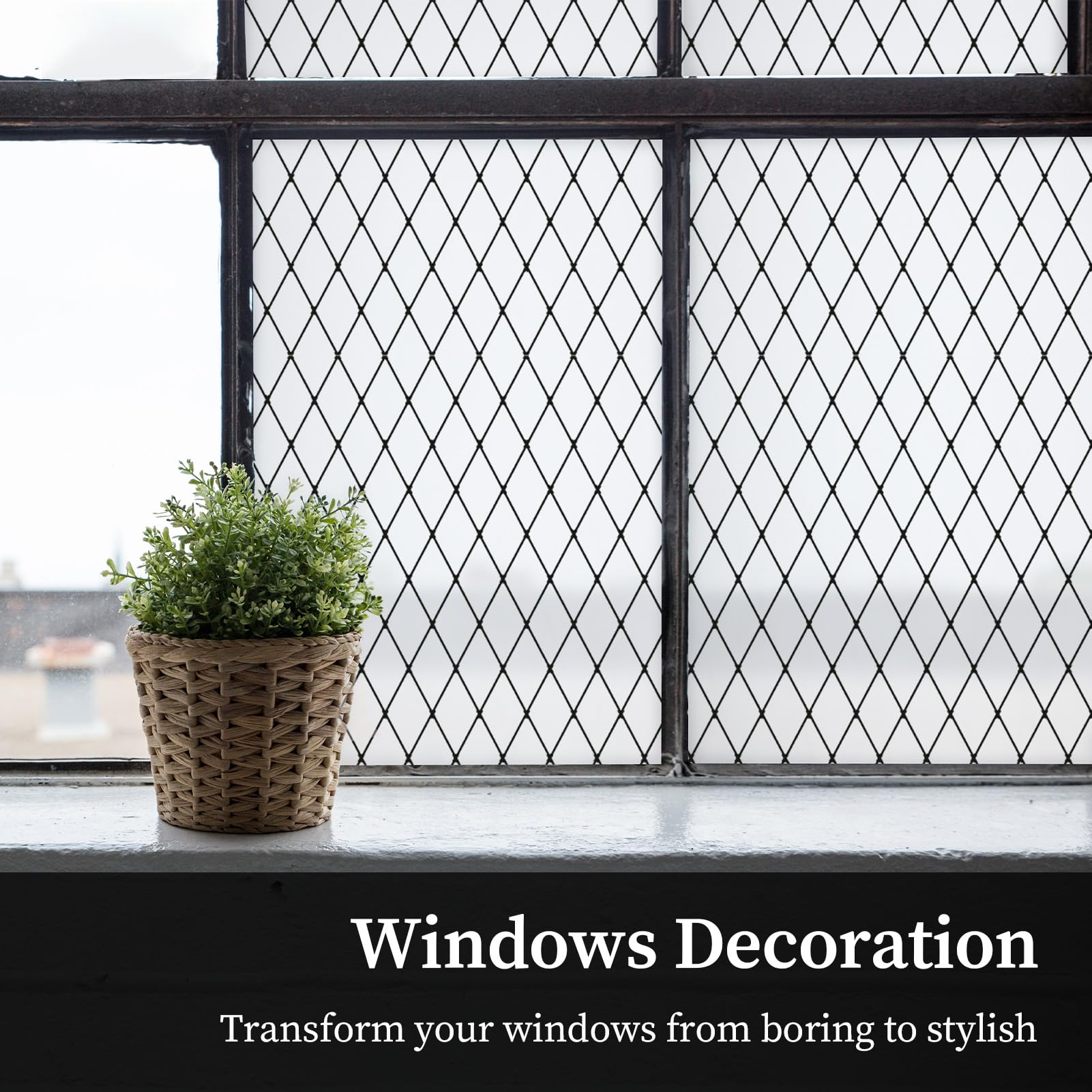 FEOMOS Black Lattice Privacy Window Film – Static Cling Anti-UV 90x400cm