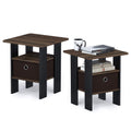 Furinno Andrey Side Table Set of 2 – Modern Nightstand with Storage Bin