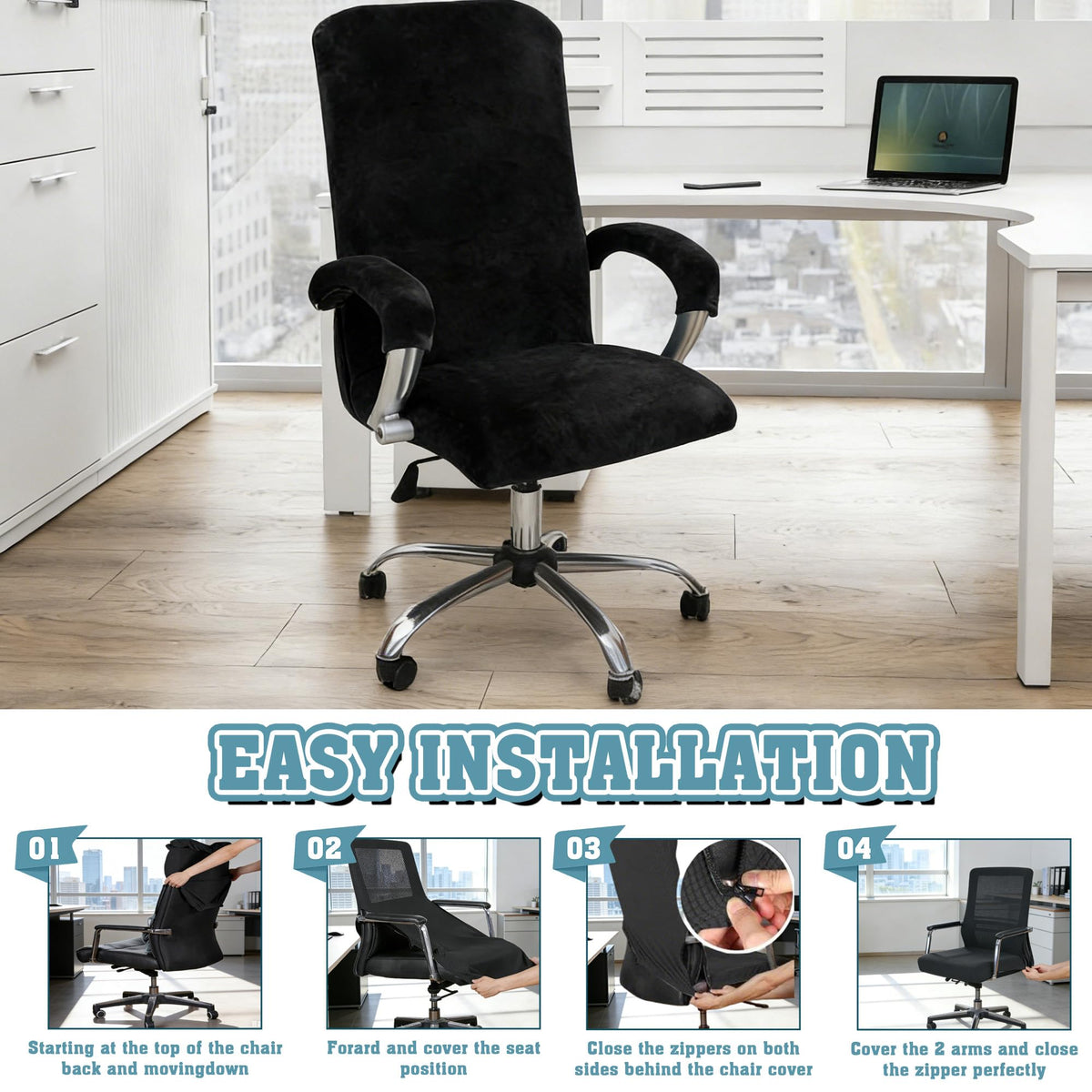 Office Chair Covers, Desk Chair Cover Universal Stretch Velvet Slipcover, Washable Plush Computer Chair Protector with Arm Covers - image 3