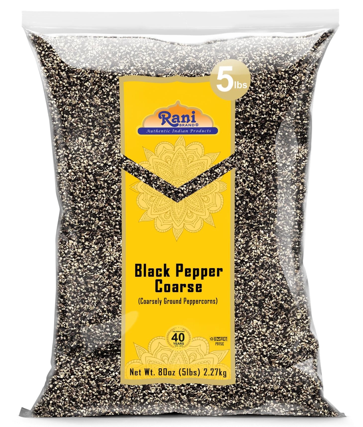 Rani Black Pepper Coarse Ground 28 Mesh - 5lbs Bulk Table Grind
