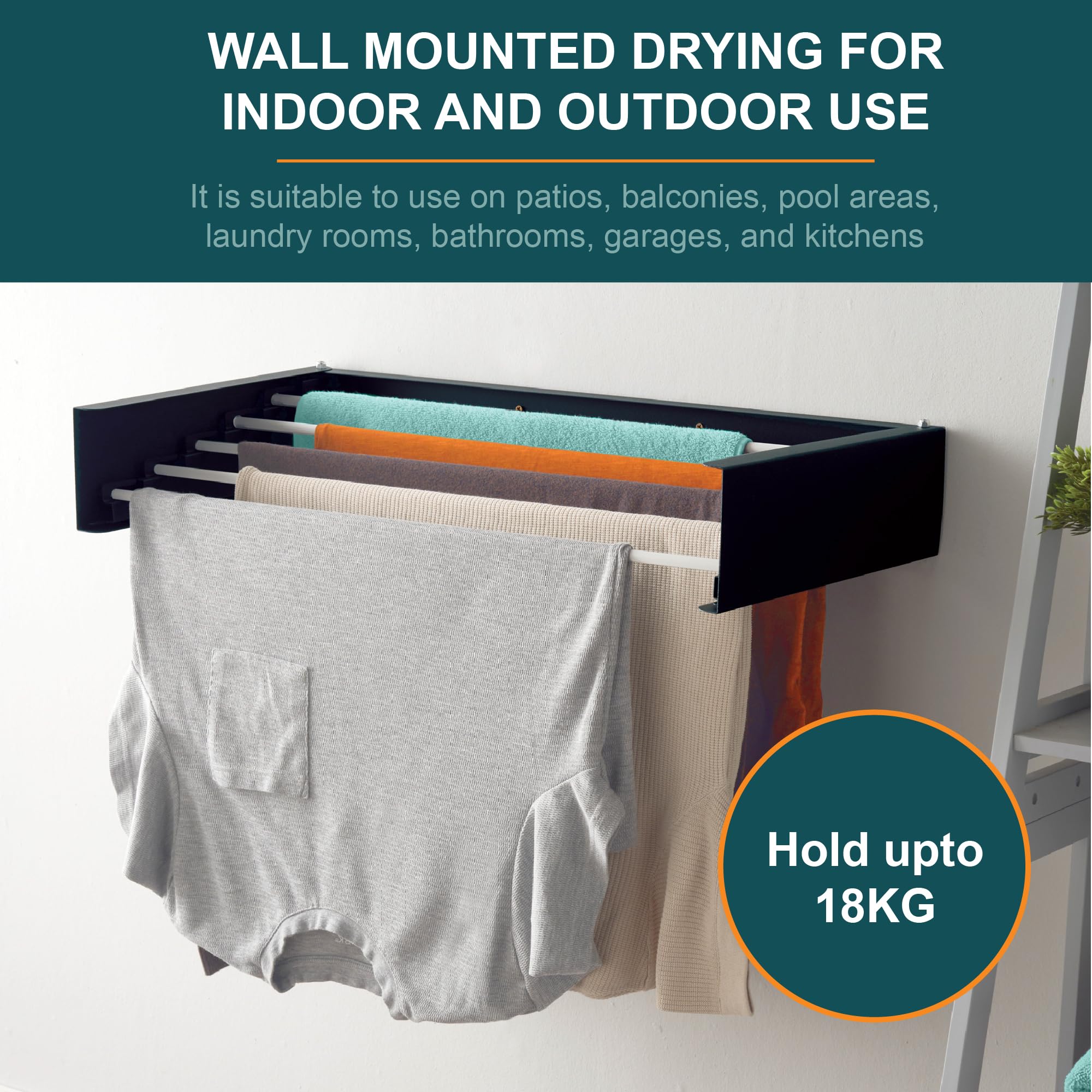 OurHouse Wall Mounted Clothes Airer | Retractable 70cm Drying Rack