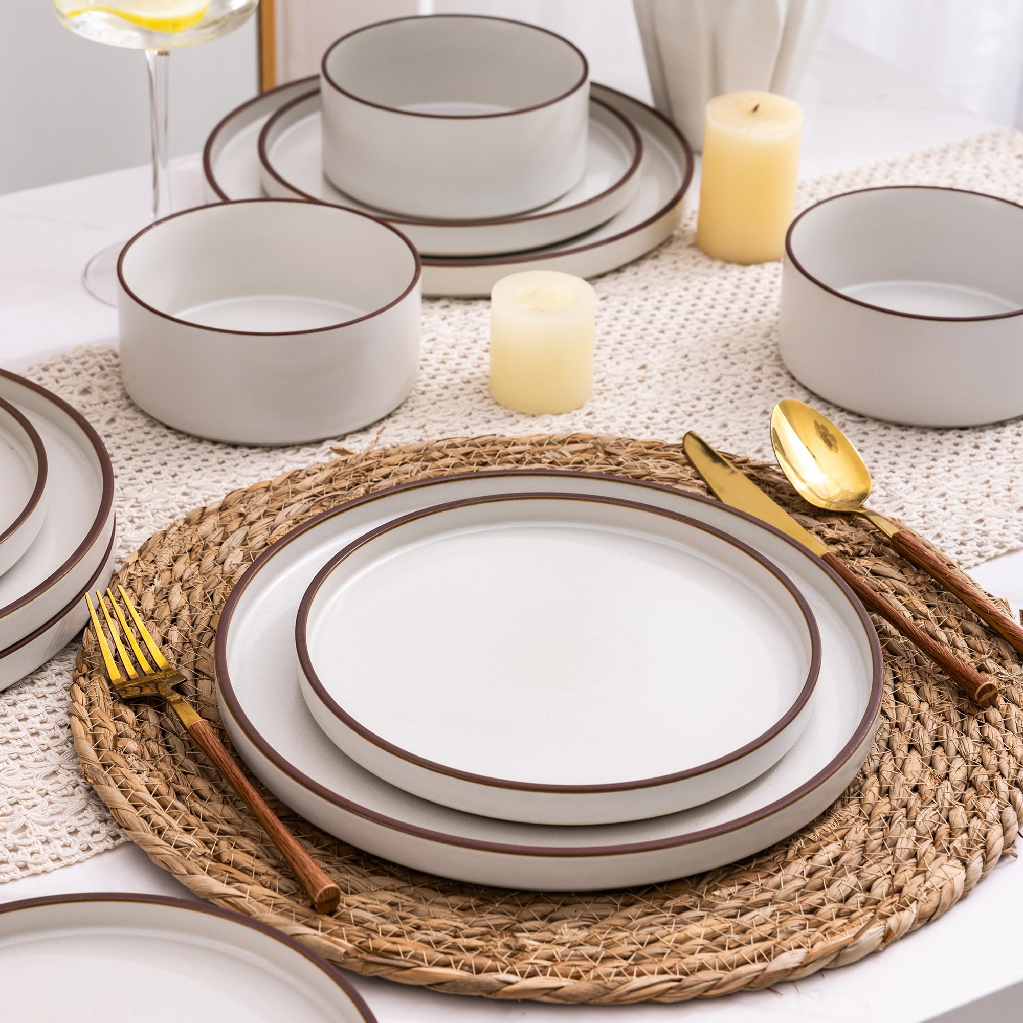 LeRatio 12-Piece Stoneware Dinnerware Set | Chip-Resistant Service for 4