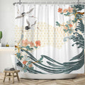 Shower Curtain | Japanese Crane & Plum Flower Waterproof Fabric