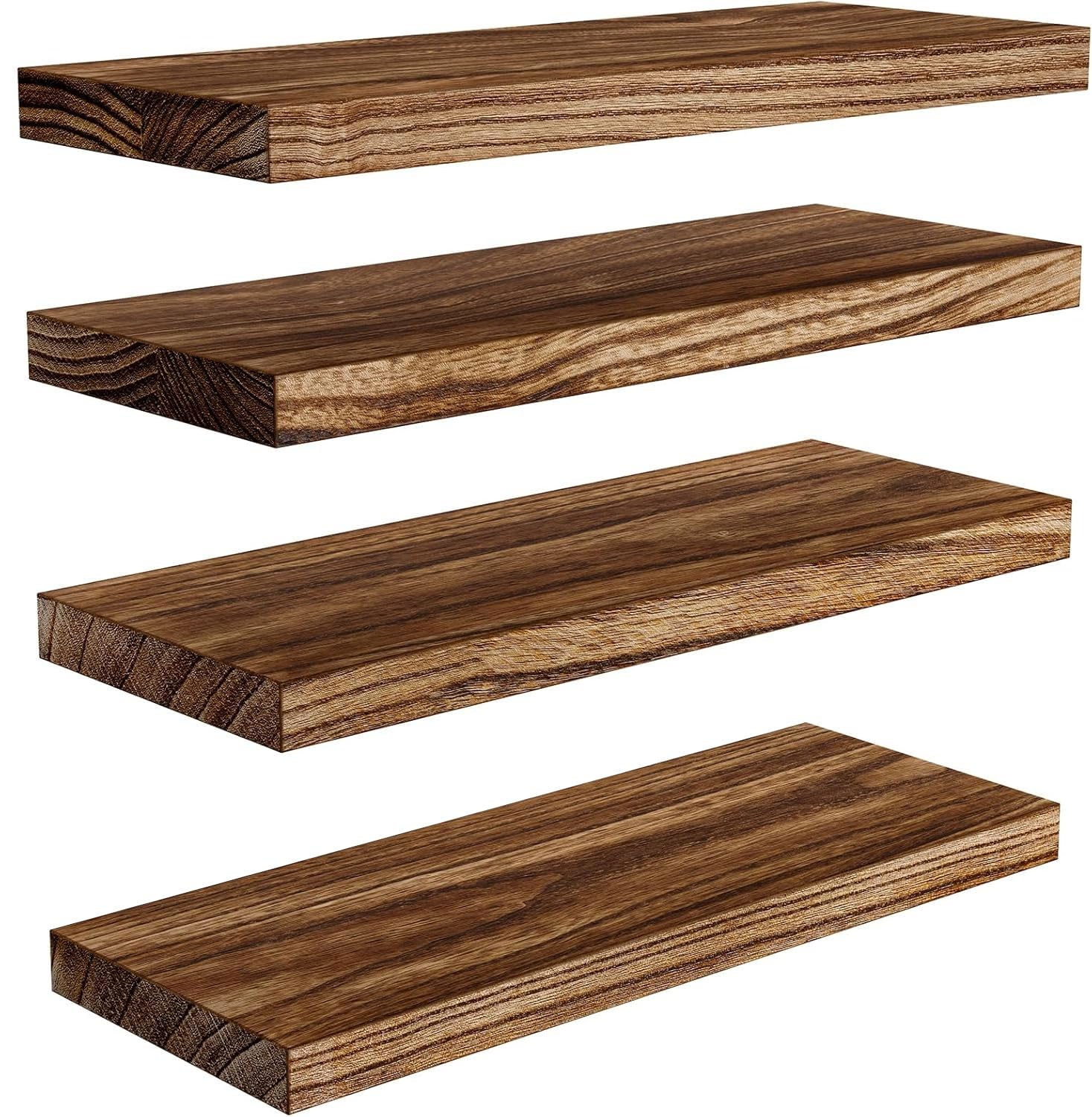 Pipishell Floating Shelves – 40cm Paulownia Wood Wall Shelves, Set of 4