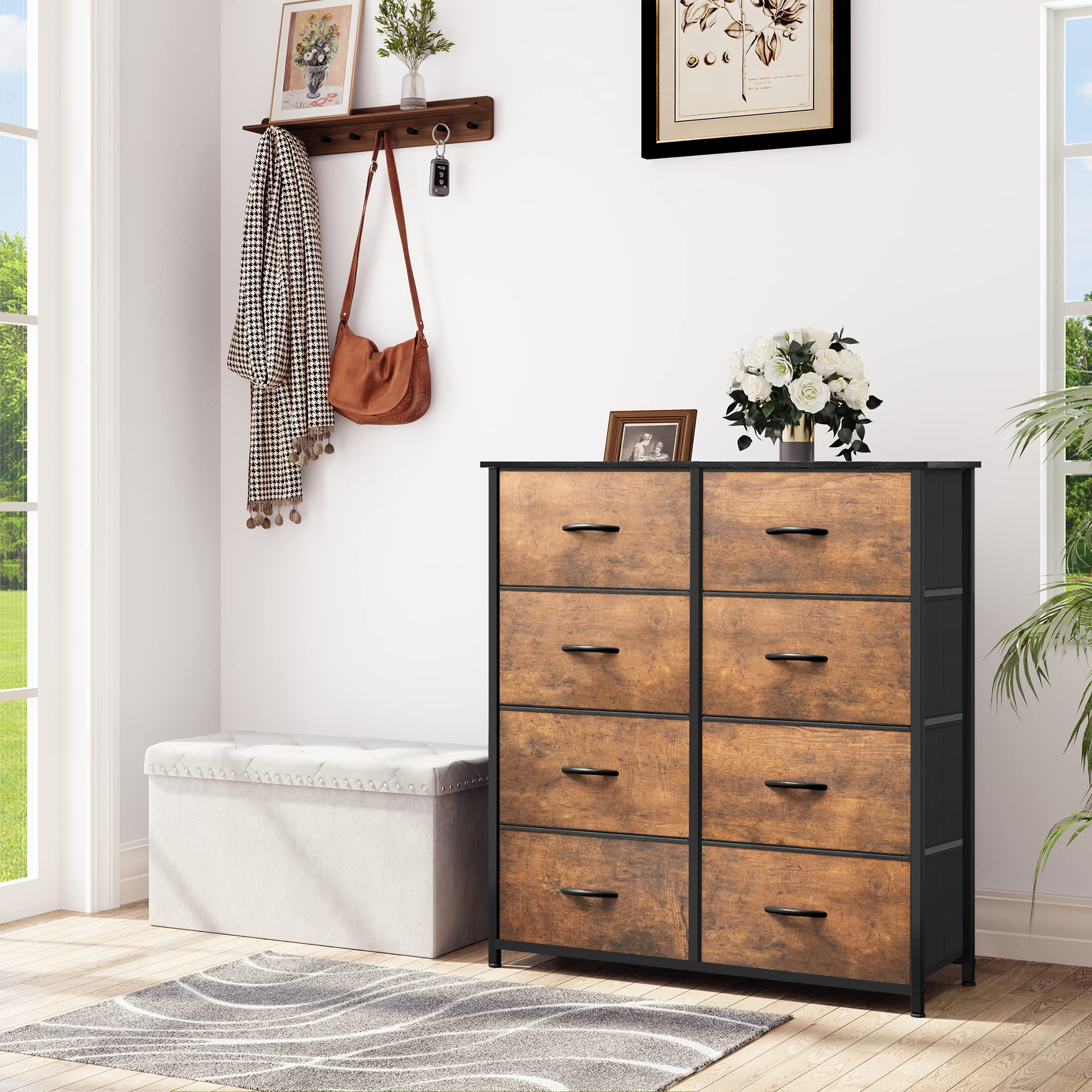YITAHOME 8-Drawer Fabric Dresser | Rustic Brown Storage Chest