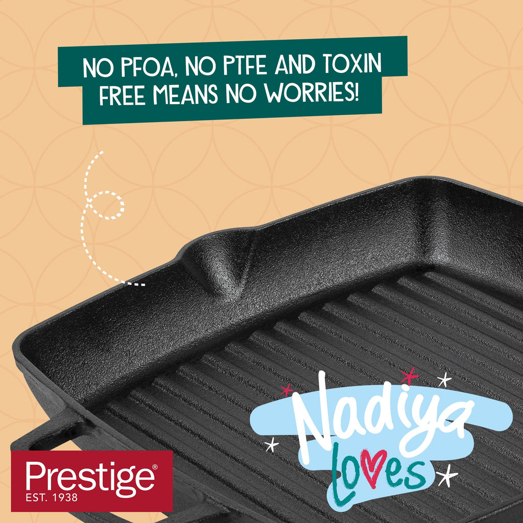 Prestige x Nadiya Pre-Seasoned Cast Iron Griddle Pan – 25cm Square