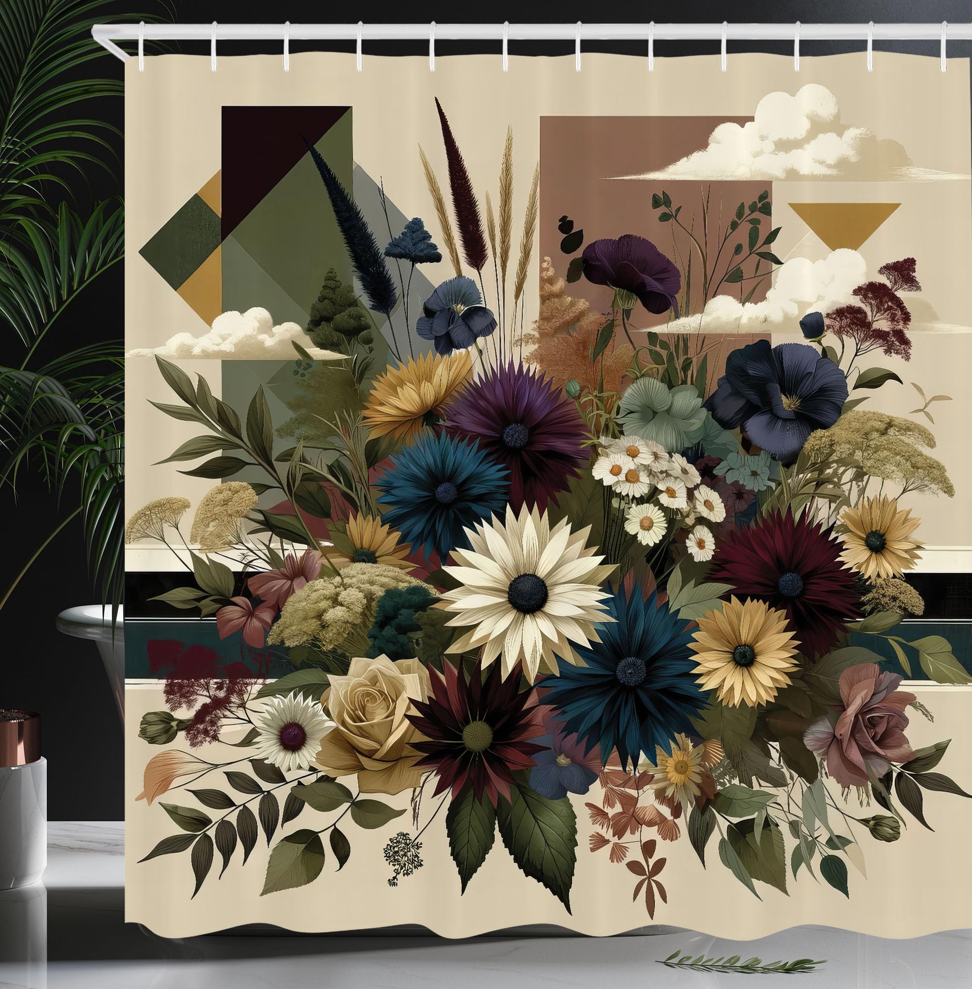 Abakuhaus Floral Eucalyptus Shower Curtain | Waterproof Fabric Decor