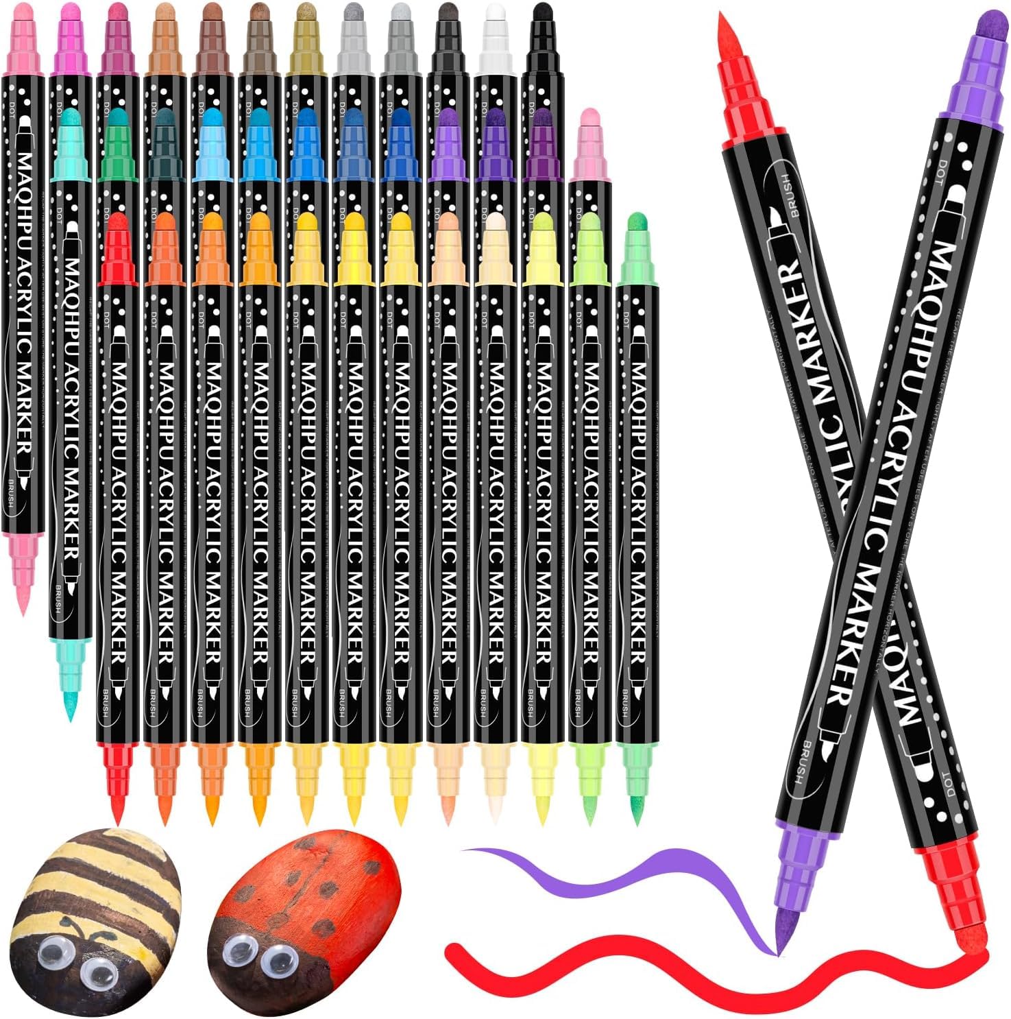 Maqhpu 36 Colors Acrylic Paint Pens | Dual Tip Markers for Rock Painting