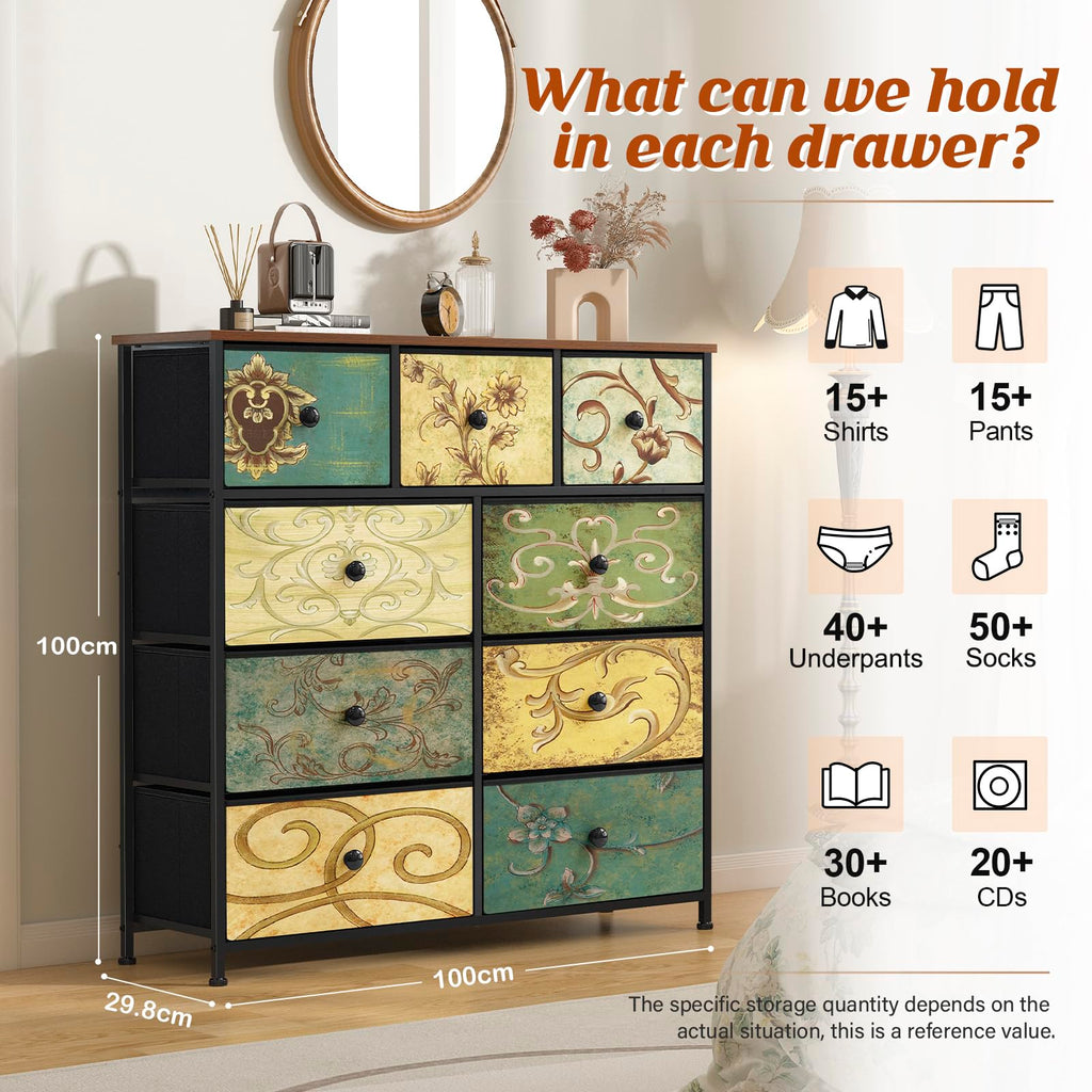 LYNCOHOME 9-Drawer Fabric Chest of Drawers | Modern Storage Organizer Unit