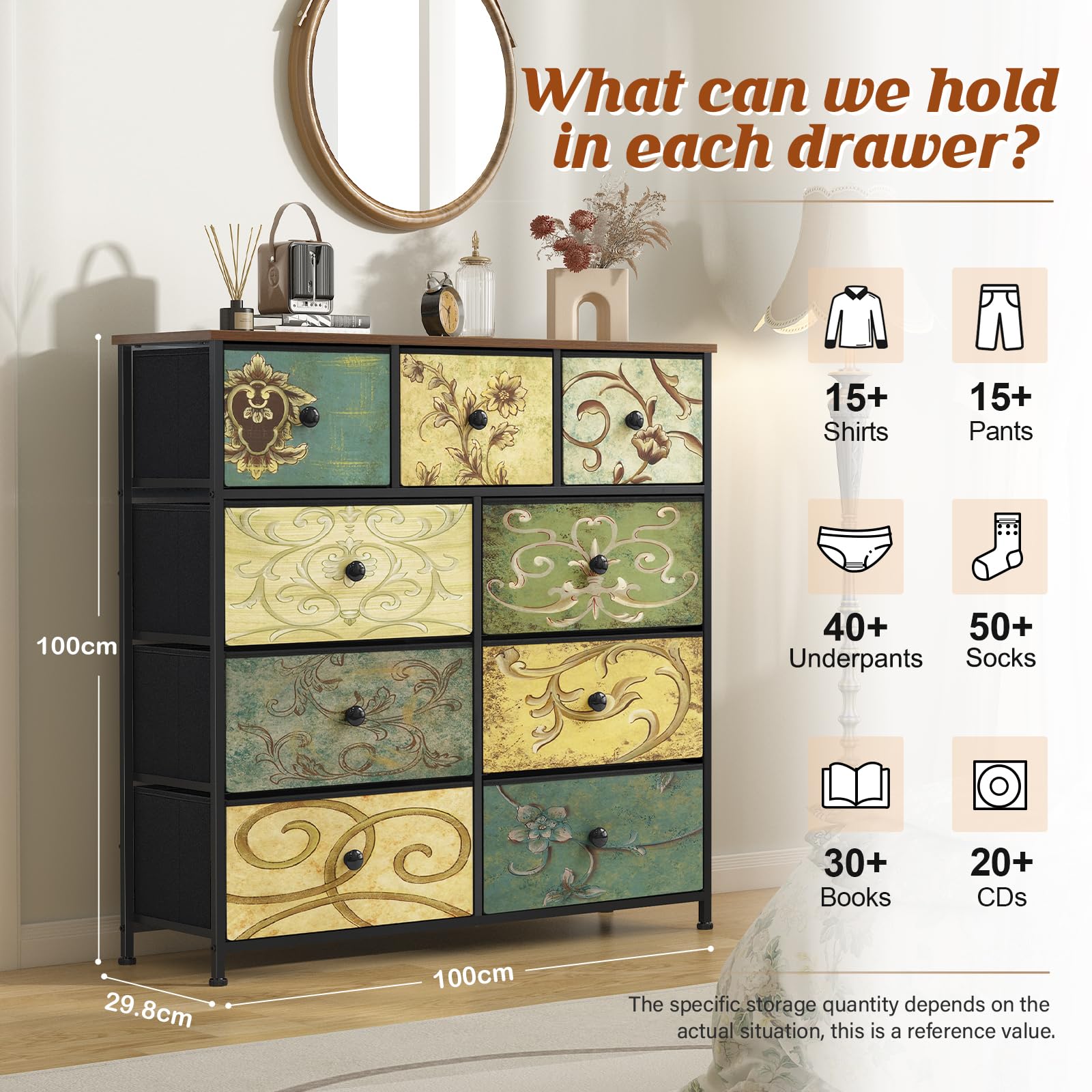 LYNCOHOME 9-Drawer Fabric Chest of Drawers | Modern Storage Organizer Unit