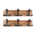 HONSKY Wall Mounted Coat Rack, 43cm Brown Pine Wood Base, 3 Black Sturdy Aluminium Alloy Triple Hooks 9 Hanging Points - image 1