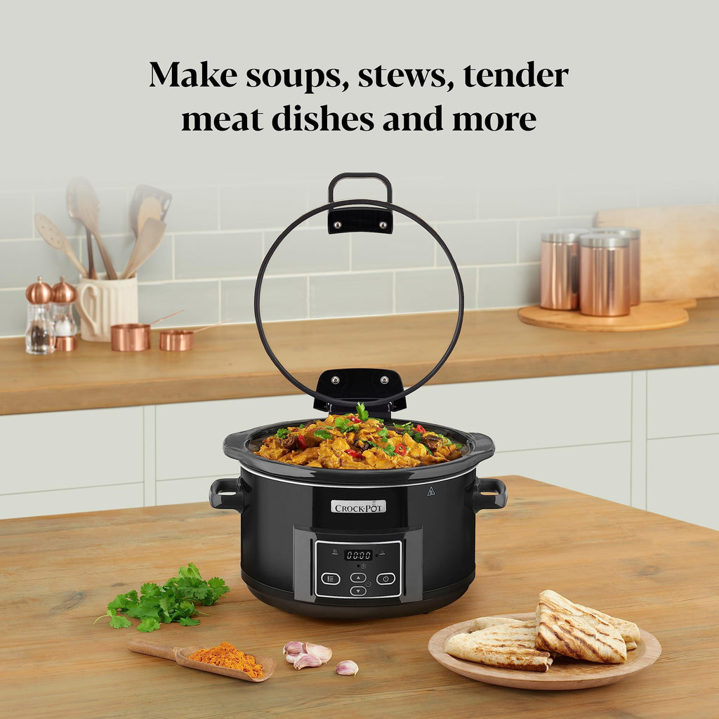 Crock-Pot Digital Slow Cooker | 4.7L Hinged Lid Programmable Timer – Black