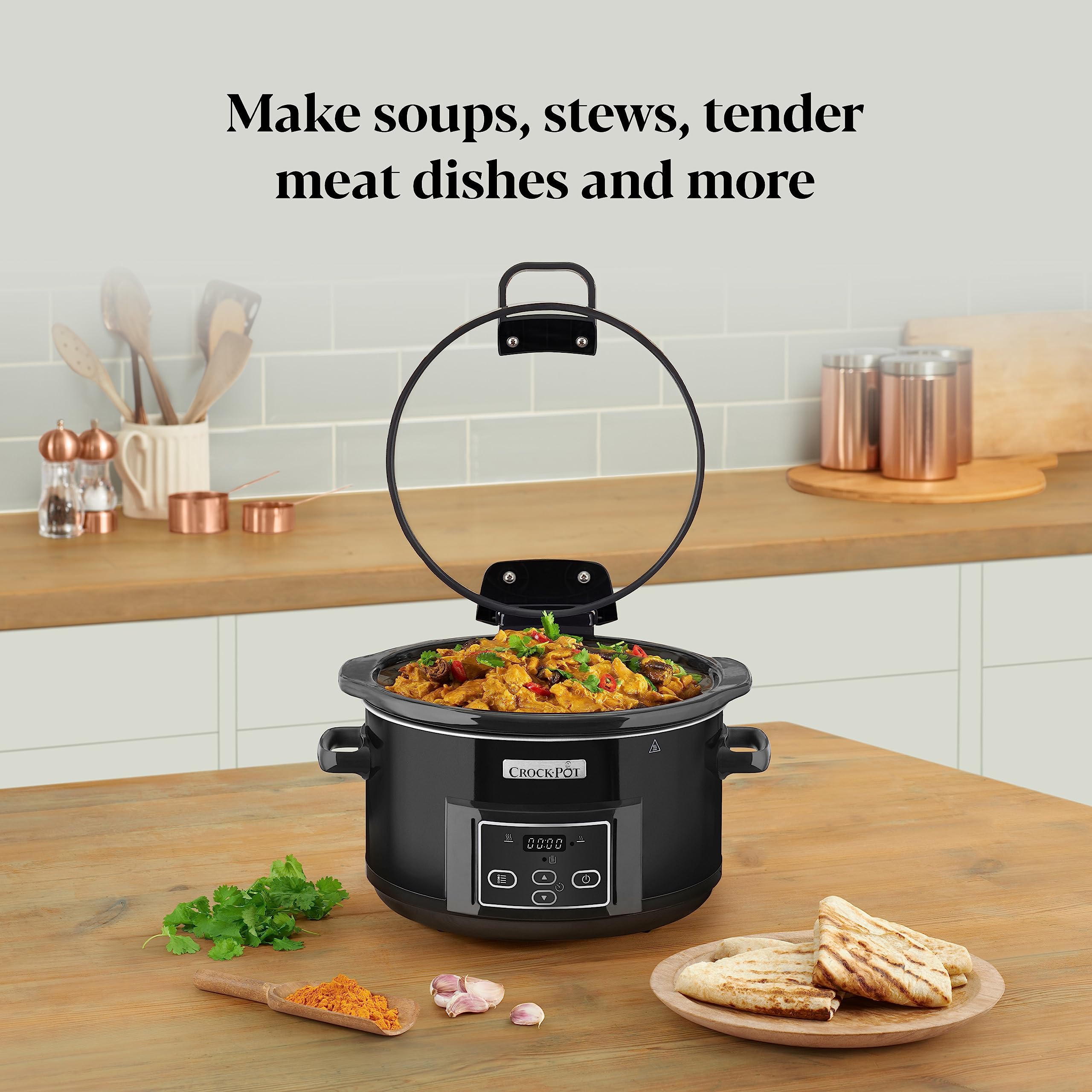 Crock-Pot Digital Slow Cooker | 4.7L Hinged Lid Programmable Timer – Black