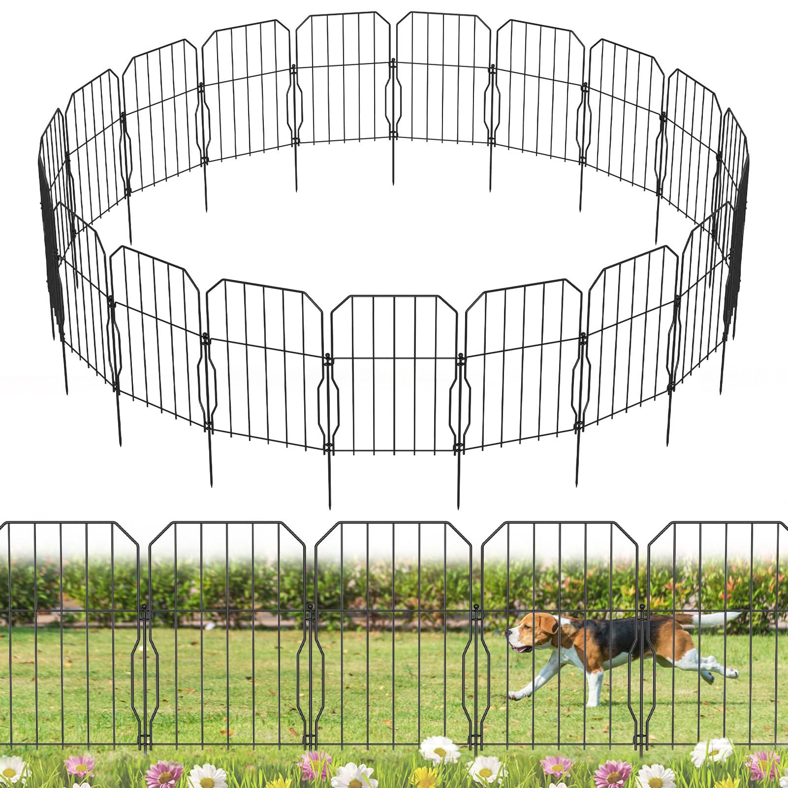 WELDUN Metal Garden Fence - 19 Pack Decorative Animal Barrier, 590cm Long
