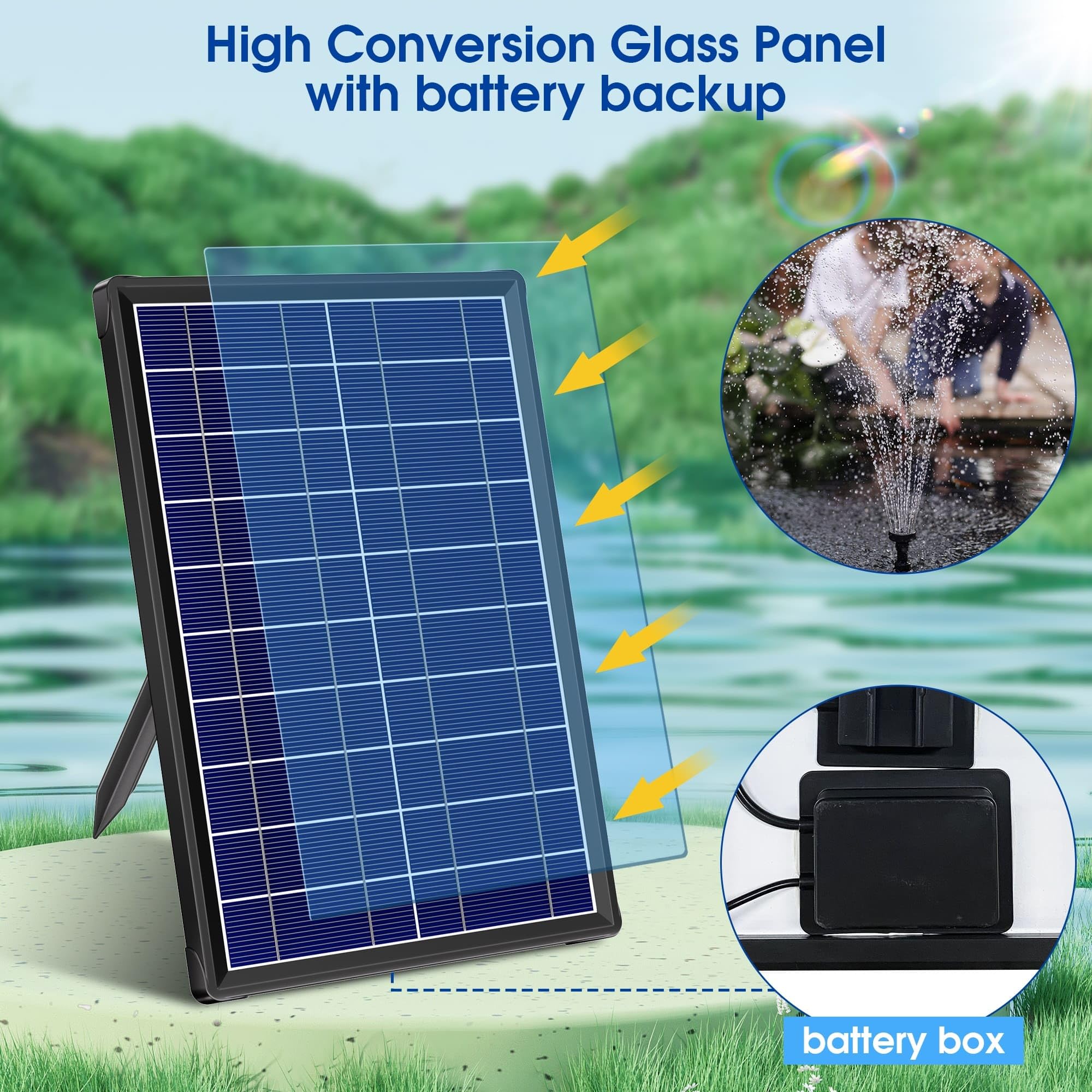 Biling 7.5W Solar Water Pump with 3600mAh Battery and 10 Nozzles