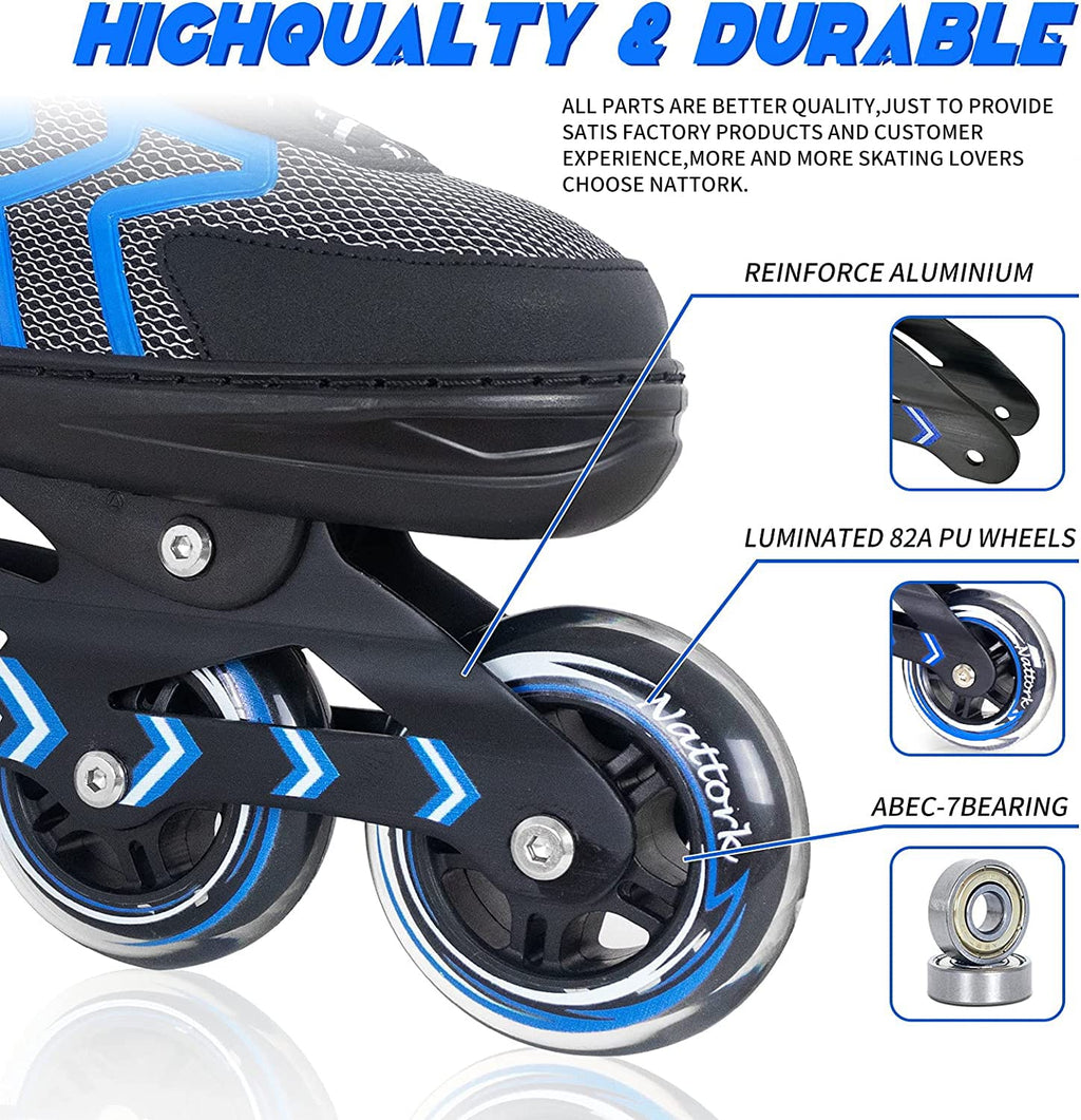 Nattork Adjustable Inline Skates with Light Up Wheels for Kids and Adults