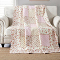 Qucover Pink Floral Patchwork Quilt – 100% Cotton Single Bedspread 150x200cm