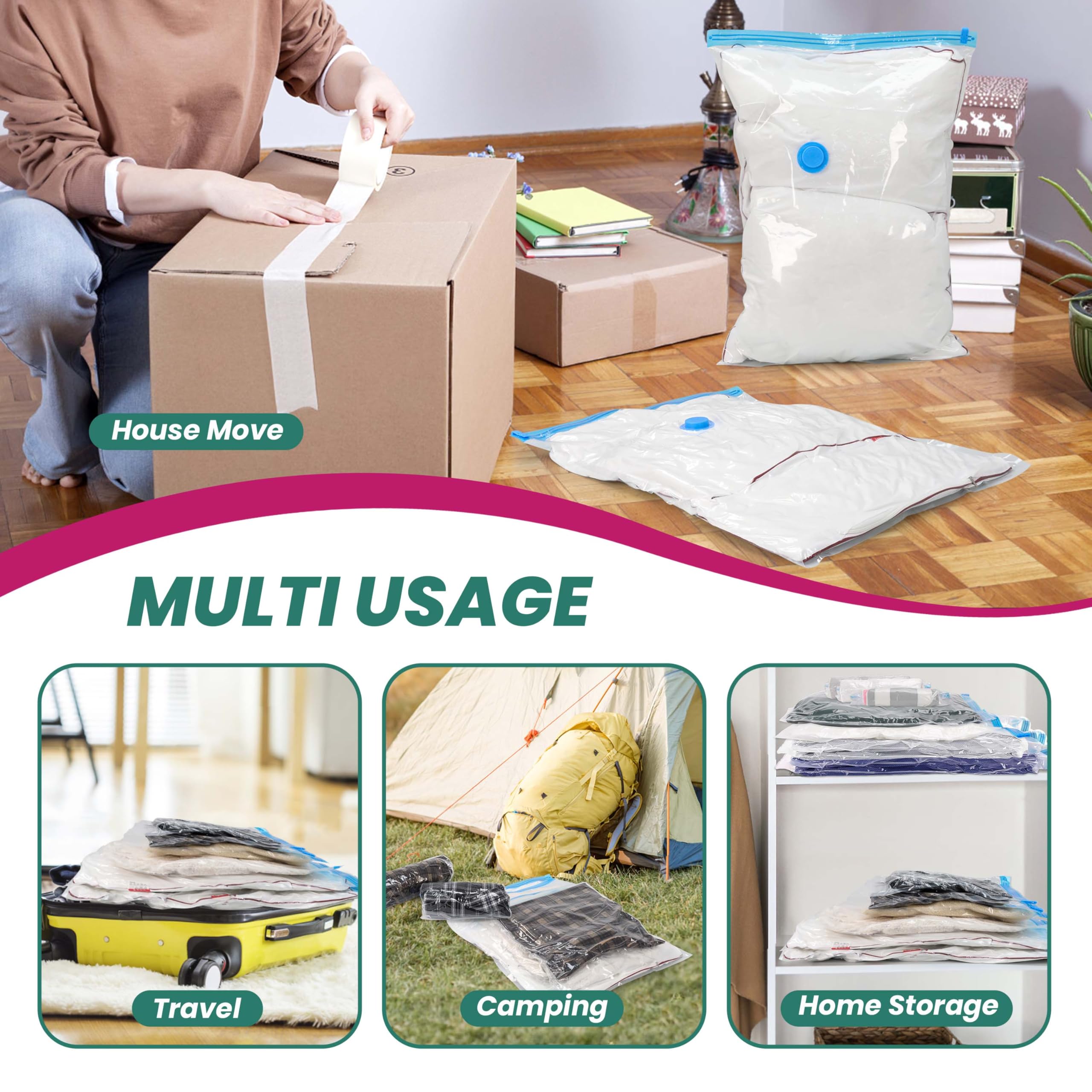Simple Deluxe Vacuum Storage Bags 30 Pack - Multi-Size with Hand Pump