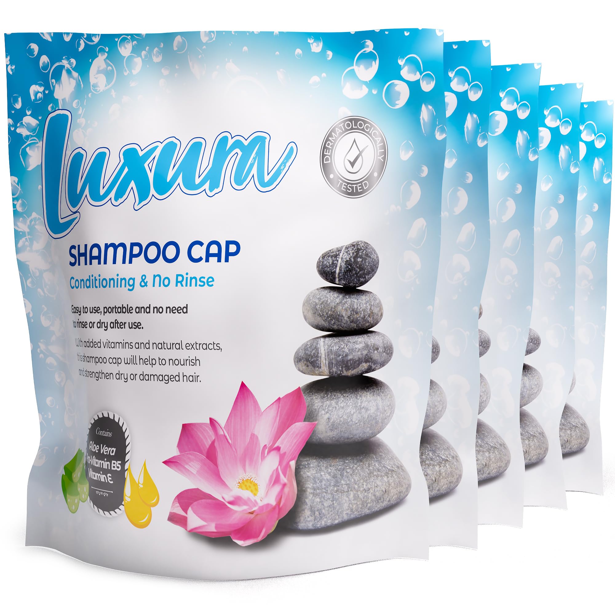 Luxura No Rinse Shampoo Cap - Conditioning Hair Wash - Pack of 5