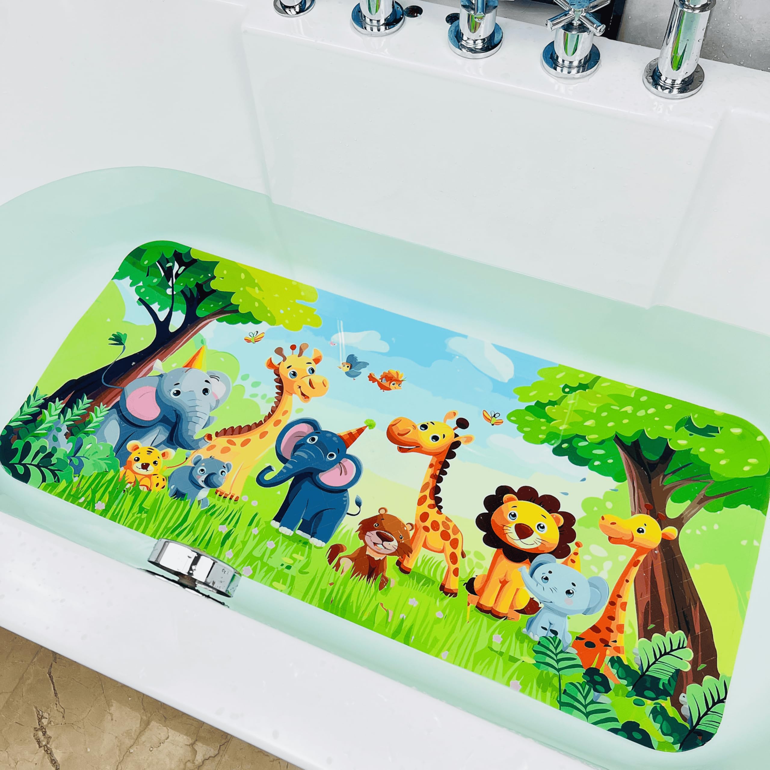 Jolof Store Kids Non-Slip Bathtub Mat – Jungle Animals Design for Toddlers