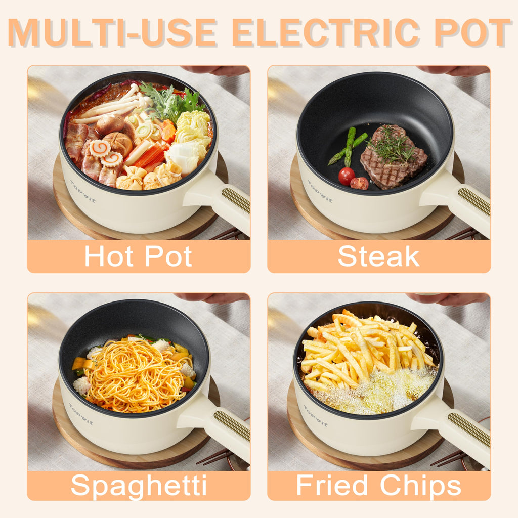 Topwit 2L Electric Hot Pot with Steamer | Non-Stick Multifunctional Cooker