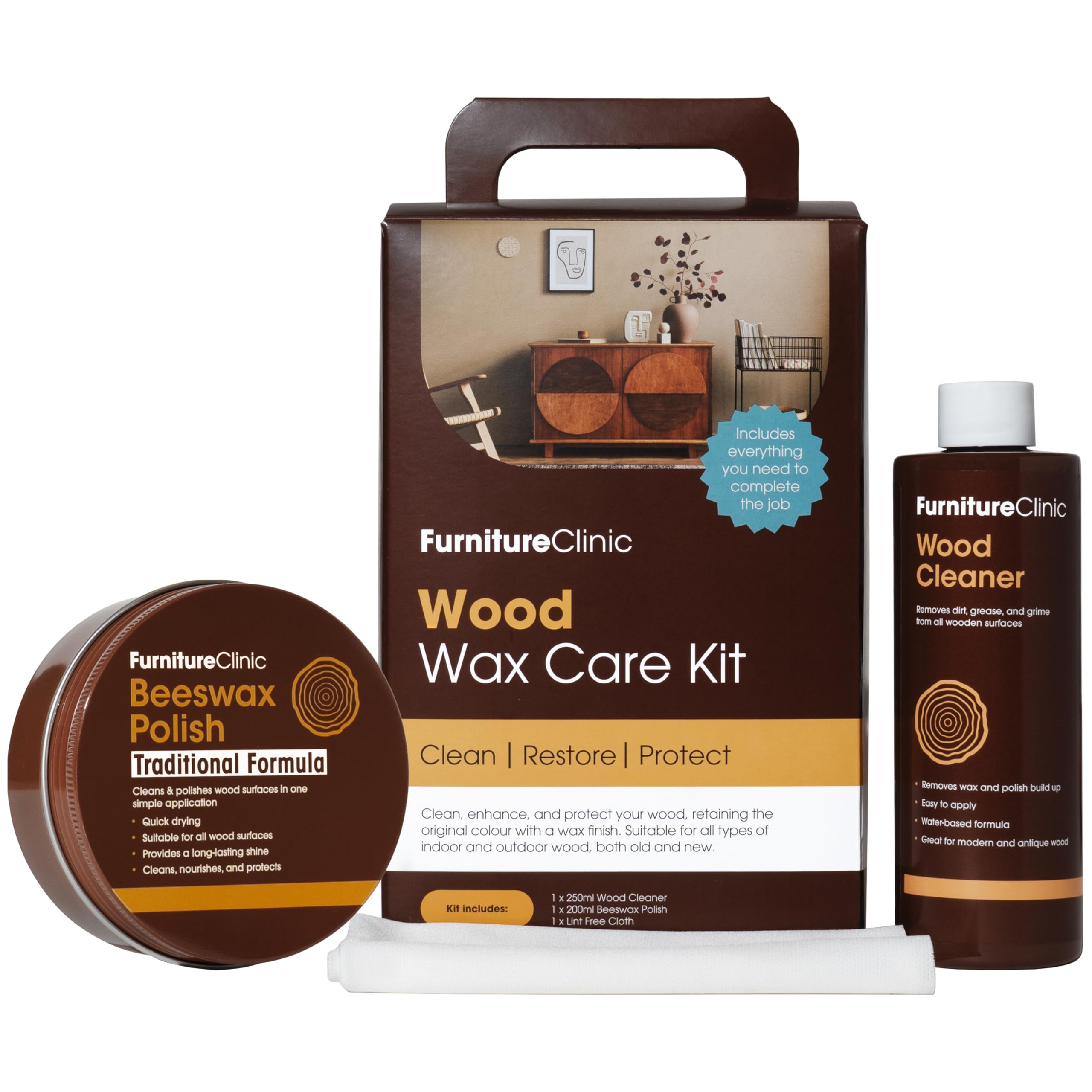 Wood Wax Kit – Beeswax Polish & Cleaner for Furniture