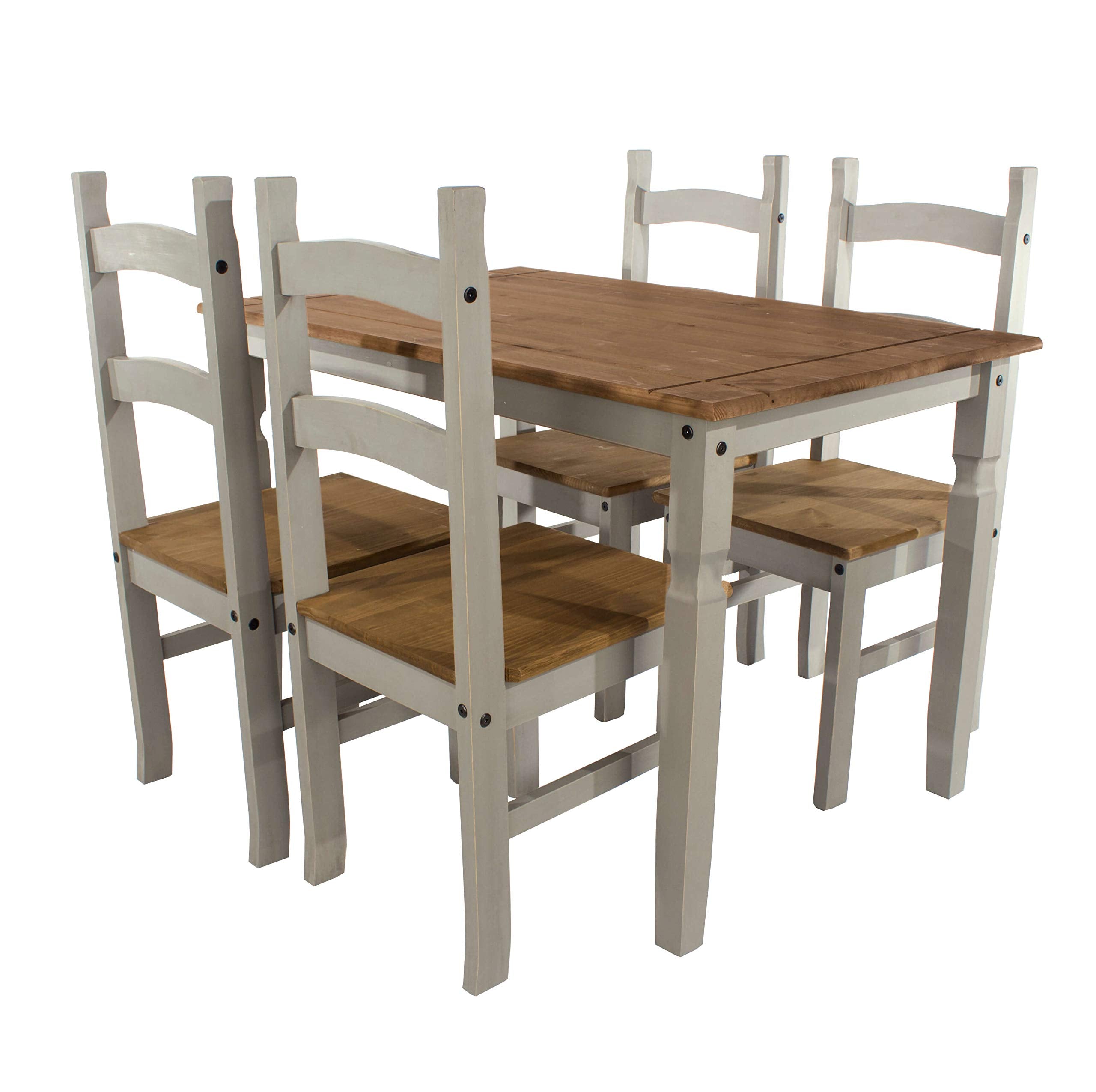 Home Source Mexican Solid Pine 5-Piece Dining Set | 150cm Table & 4 Chairs