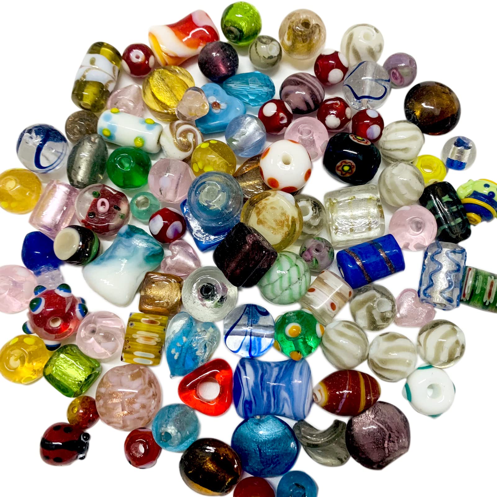 FAPUMOE 80pcs Mixed Glass Beads for Jewelry Making | Assorted Lampwork Charms